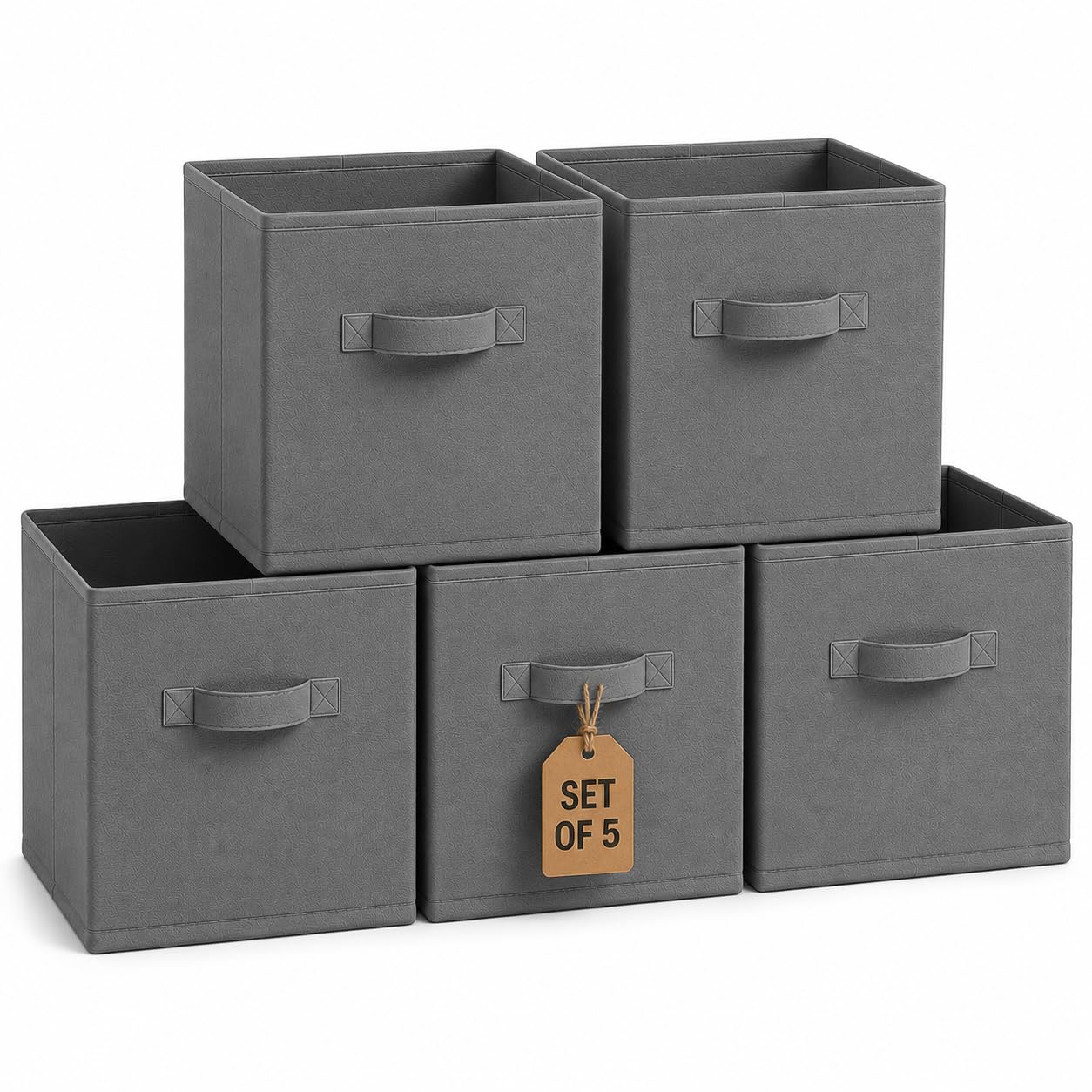 A406 5 Pack Storage Cube Boxes, Foldable Fabric Storage Bins with Handles, Cube Organiser Baskets for Kallax Shelving Units, Toy Clothes Storage (Grey, 30x30x30cm)