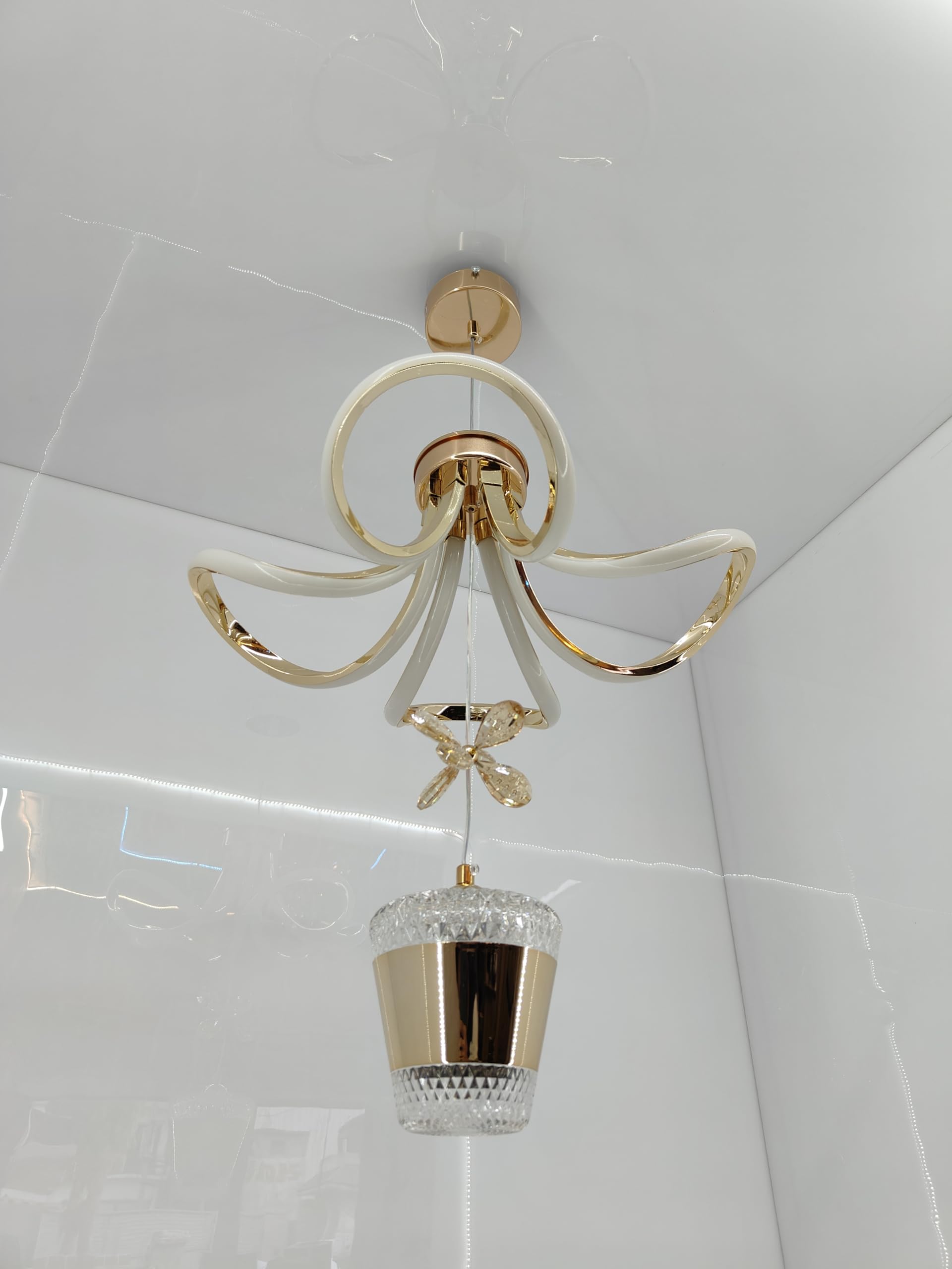 swanart Modern LED Chandelier Ceiling Light with Crystal Lampshade, Elegant Gold Design & 3-Light Modes, Dimmable for Living Room, Bedroom & Dining Area - Unique Butterfly Accent