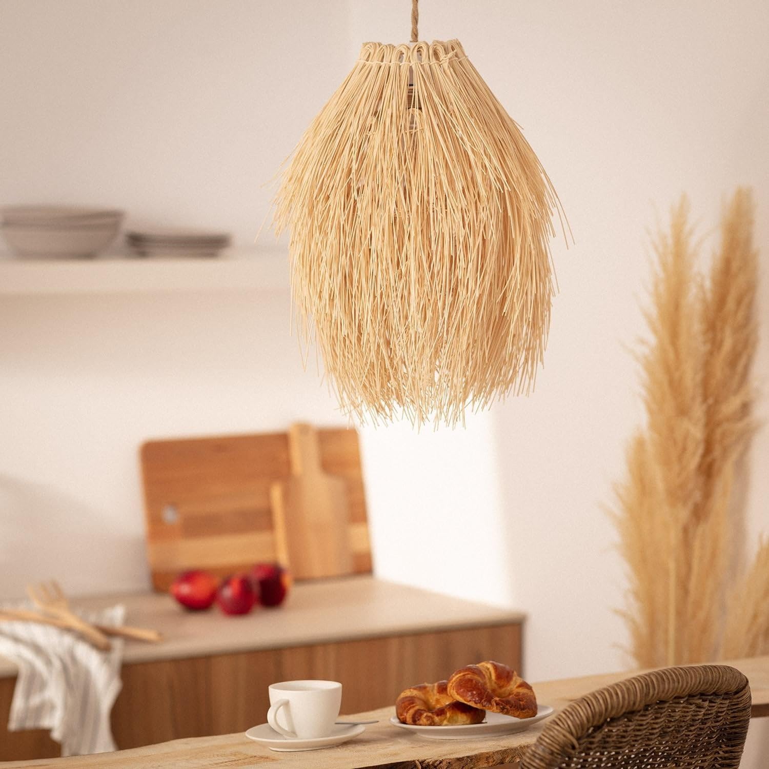 LEDKIA Lámpara Colgante Ratán Kathu Manyoya Natural | Diseño Natural y Elegante | Compatible con Bombilla LED E27 | Uso Interior | Cable Ajustable
