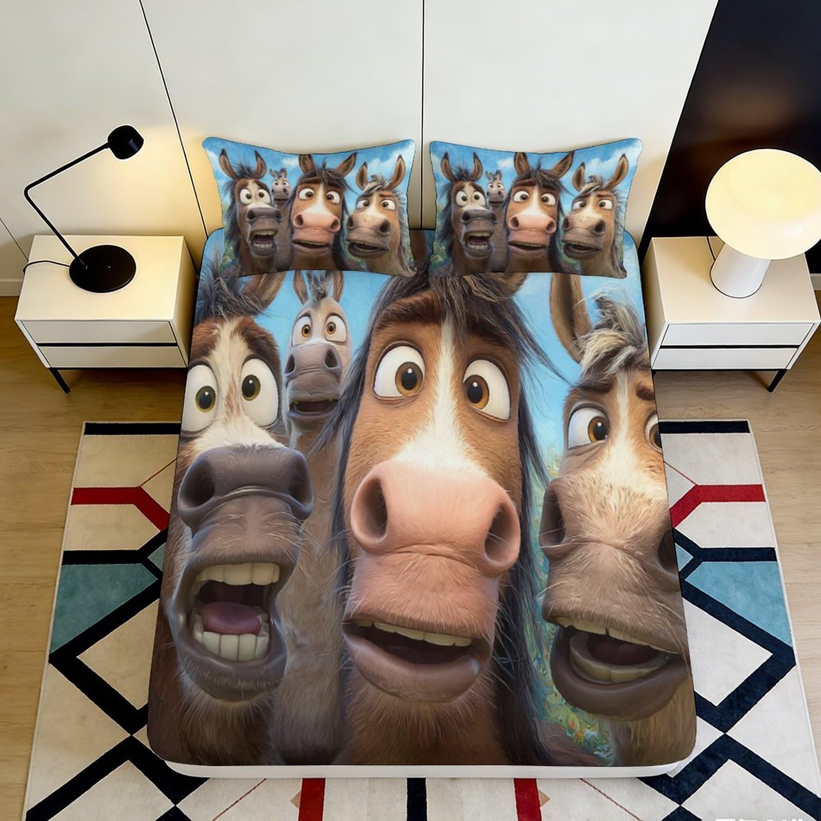 Decorative Donkey Print Fitted Sheet, 3D Printed, Soft Touch Microfiber, Wrinkle Resistant, Bedroom or Guest Room Bed Cover, Apartment Bedding 90x200x25cm