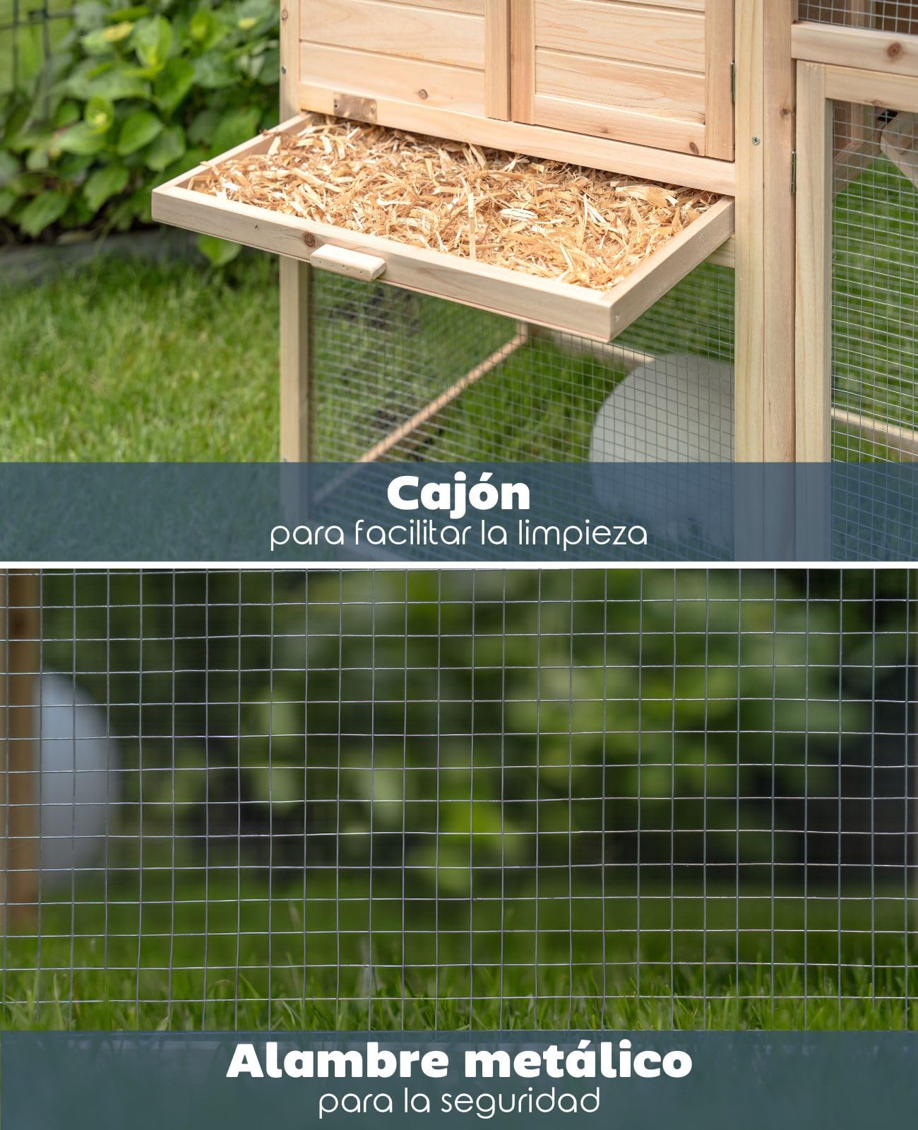 lionto Conejera de Madera caseta Exterior para Mascotas pequeñas cobertizo 140x65x119 cm | Conejera con rampa, 2 entradas, rejillas metálicas, techo de betún protegido contra la intemperie y cajón extraíble