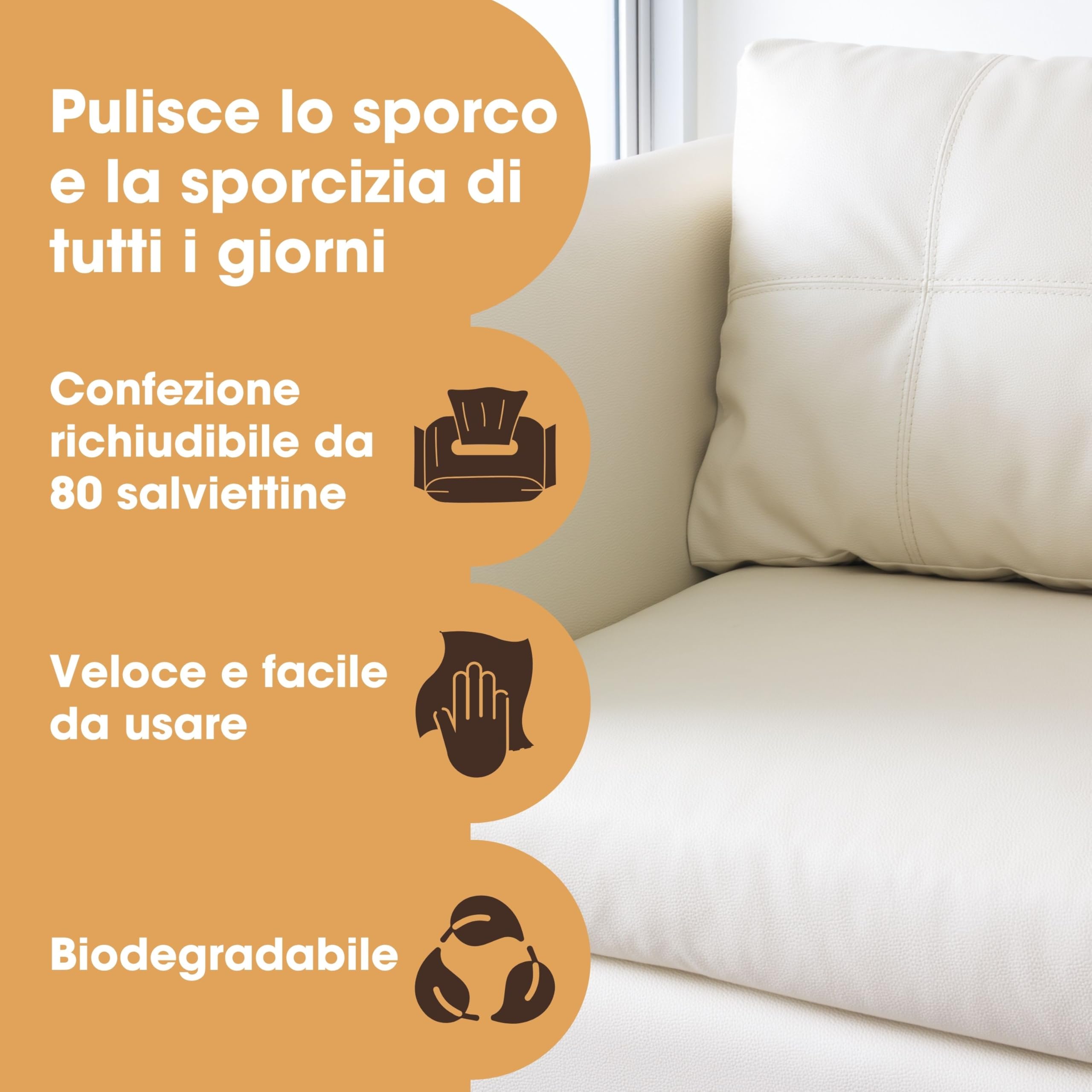 Furniture Clinic Salviette per Pulizia Pelle - Confezione da 80 - Biodegradabili e Compostabili - Sicure su Tutti i Tipi e Colori di Pelle - Puliscono Divani, Sedili Auto, Borse, Scarpe