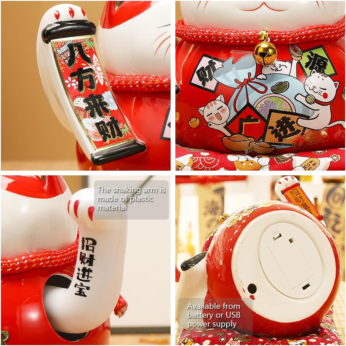 Lucky Statue Cat - Chinese Good Luck Cat with Waving Arm,Ceramic Fortune Cat Statue,Japanese Money Cat for Home, Office, and Store Decorations