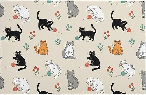 Water Absorbent Bathroom Carpet with Non Slip Backing, Comfortable Beige Cat and Lightweight Floor Mats for Office, Entryway Use