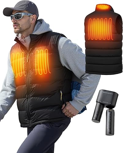 InoKraft Men Heated Vest with Battery Pack, Lightweight Quilted Vest (Charger Cable Included), Black, S