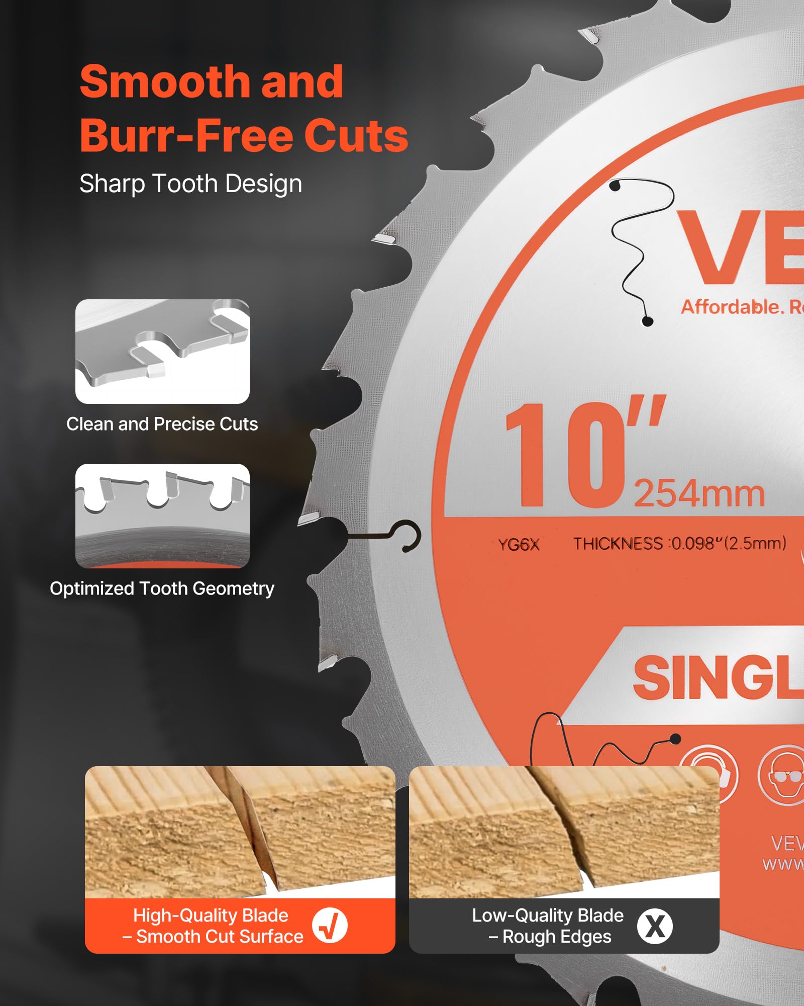 VEVOR Hoja de Sierra Circular 254 mm 24 Dientes Aleación 15,875 mm Mandril