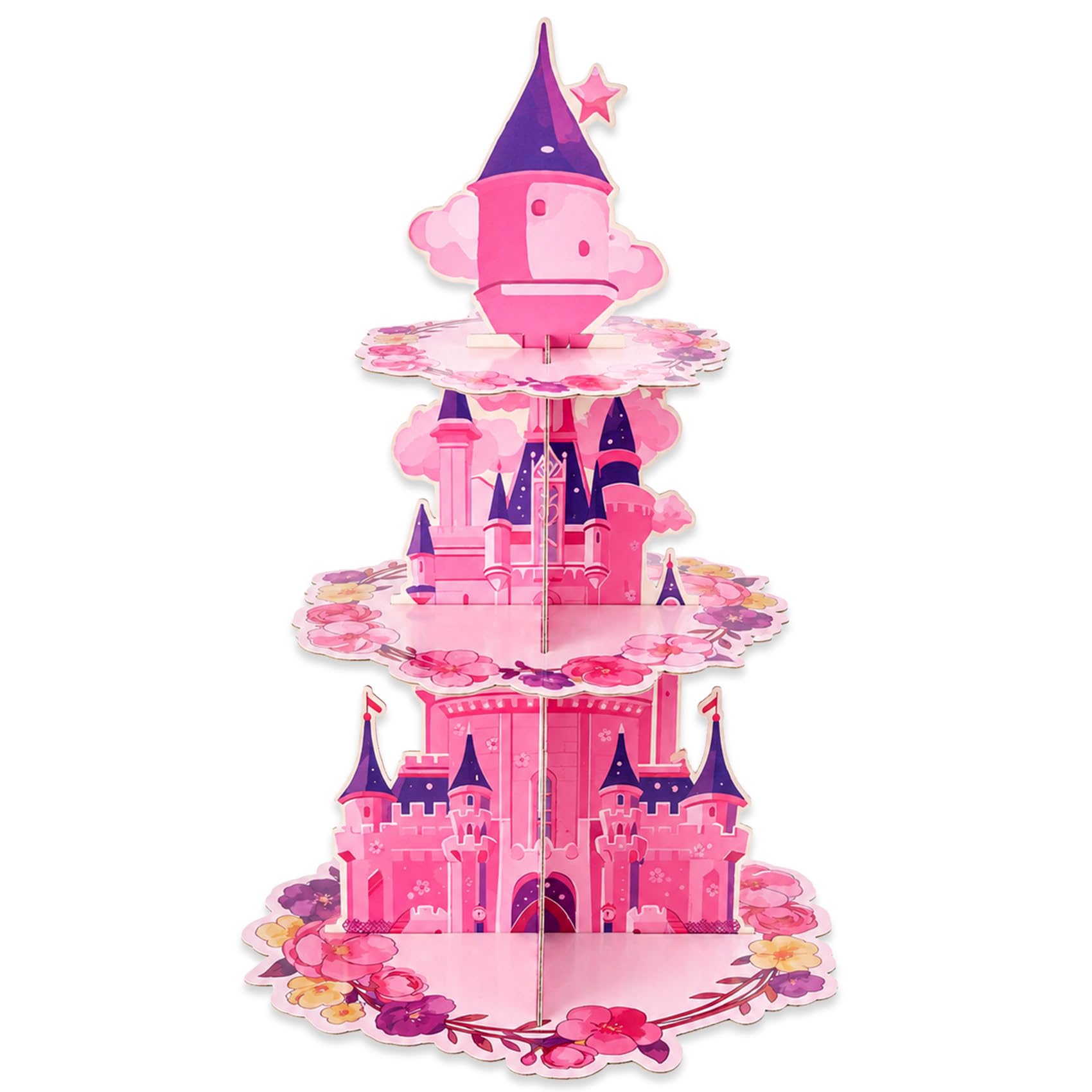 Xioabre Pink Castle Cardboard Cupcake Stand, 3 Tier Fairytale Cupcake Stand