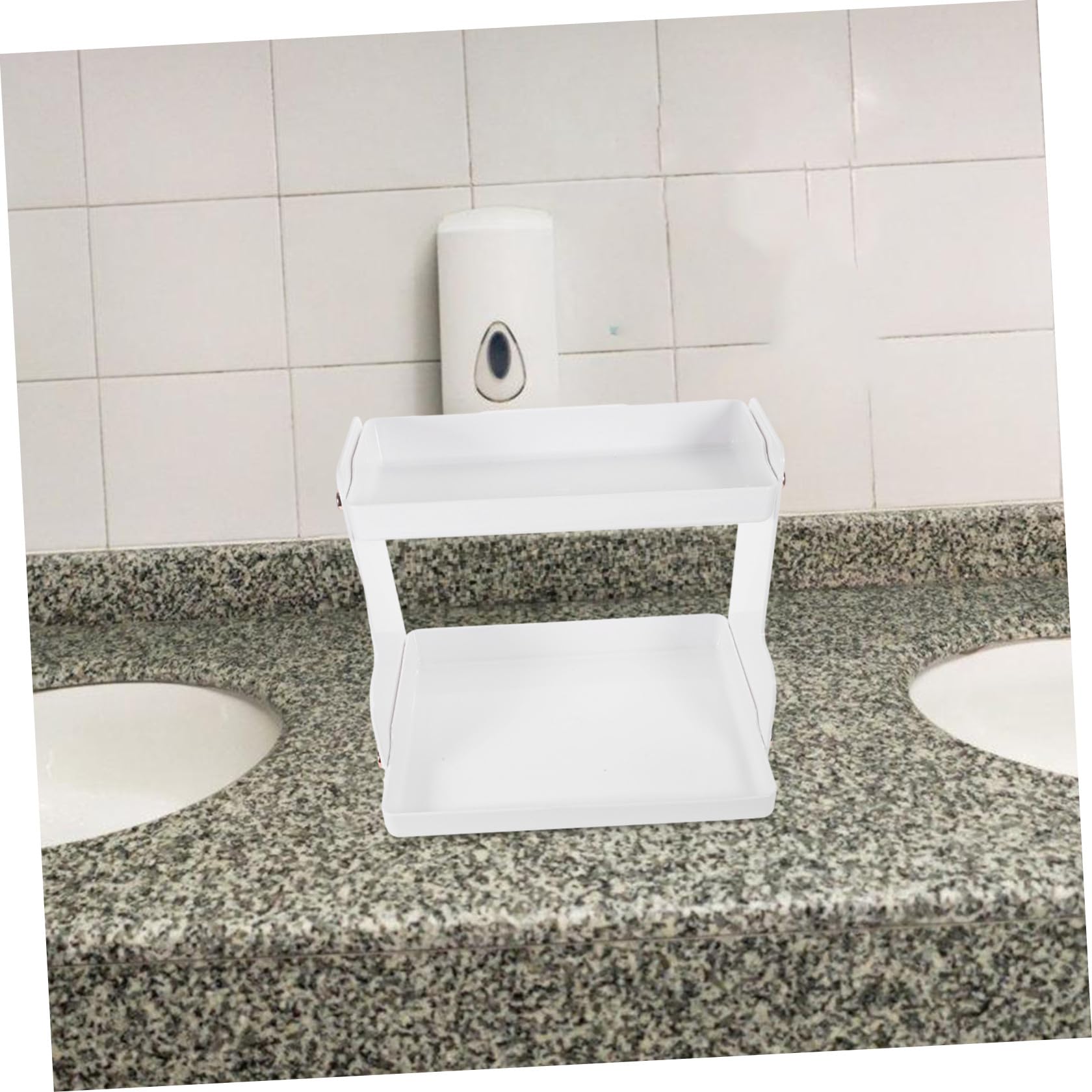 Organizzatore da Bagno a Doppio Ripiano Bianco in Acciaio Inossidabile e Pet, Scaffale da Appoggio per Cosmetici e Articoli da Toeletta, per Bagno e Comodino