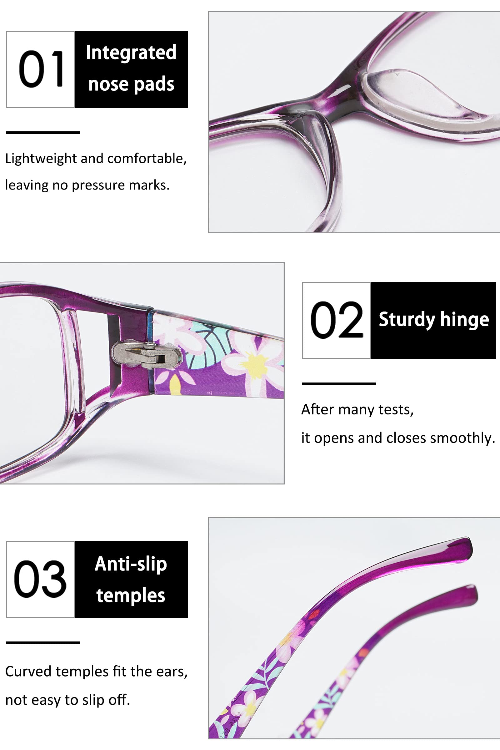 KOOSUFA Lesebrillen Damen Lesehilfe Sehhilfe Augenoptik Blumen Qualität Vollrandbrille 1.0 1.25 1.5 1.75 2.0 2.25 2.5 2.75 3.0 3.5 4.0 4.5 5.0 5.5 6.0