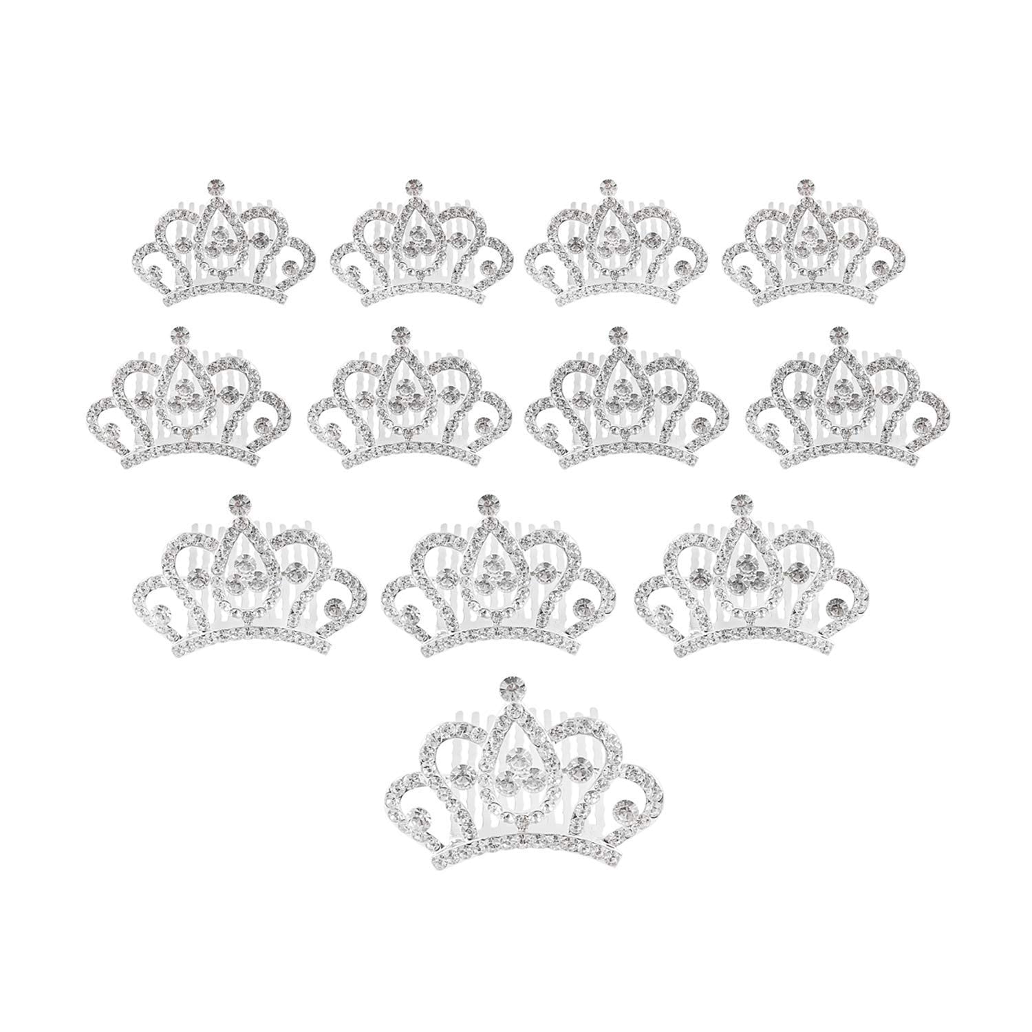Butterfly Craze Princess Crown Comb Mini Tiara Hair Clips for Kids Set of 12, Add