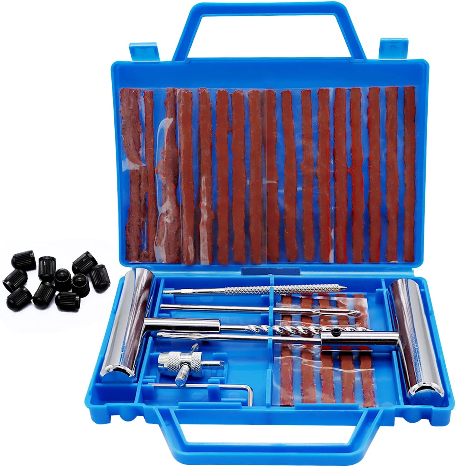 Tyre Repair Kit for Car, 42 Pcs Tyre Puncture Repair Kit, Emergency Tubeless Tyre Repair Kit with Storage Box, Flat Tyre Plug Tire Repair Tools for Cars Motorcycles Truck Jeep Tractor Trailer