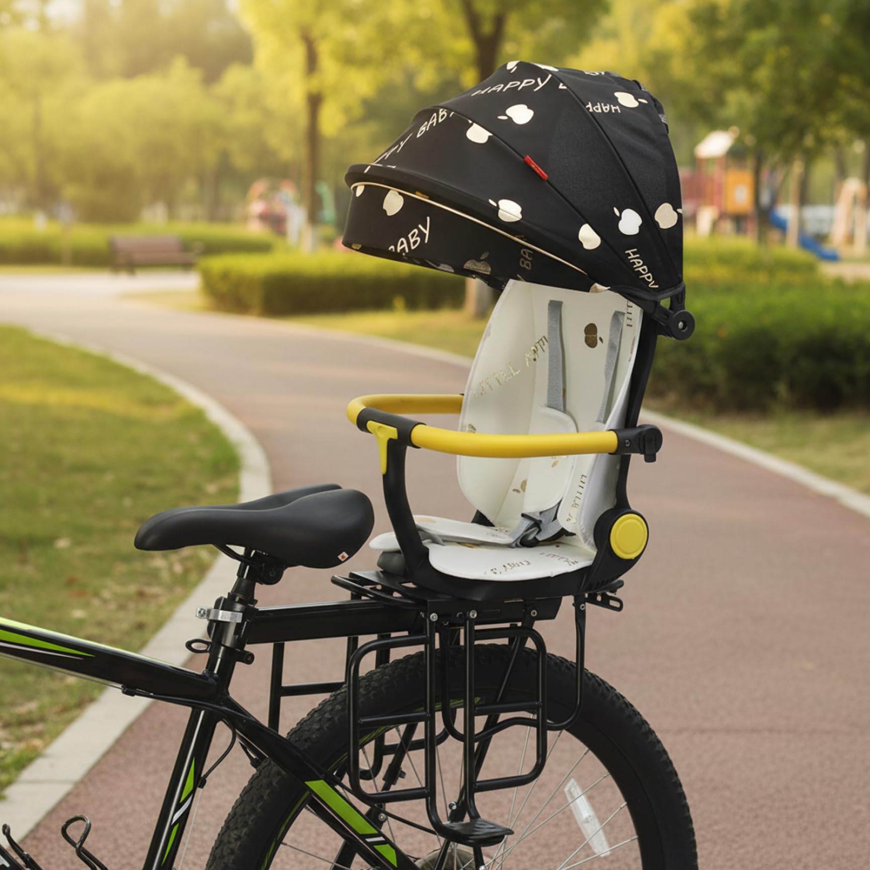 Seggiolino per Bici per Bambini, seggiolino per Bici Posteriore Sicuro e Confortevole con inclinazione Regolabile, Design Pieghevole Beige per riporlo Facilmente