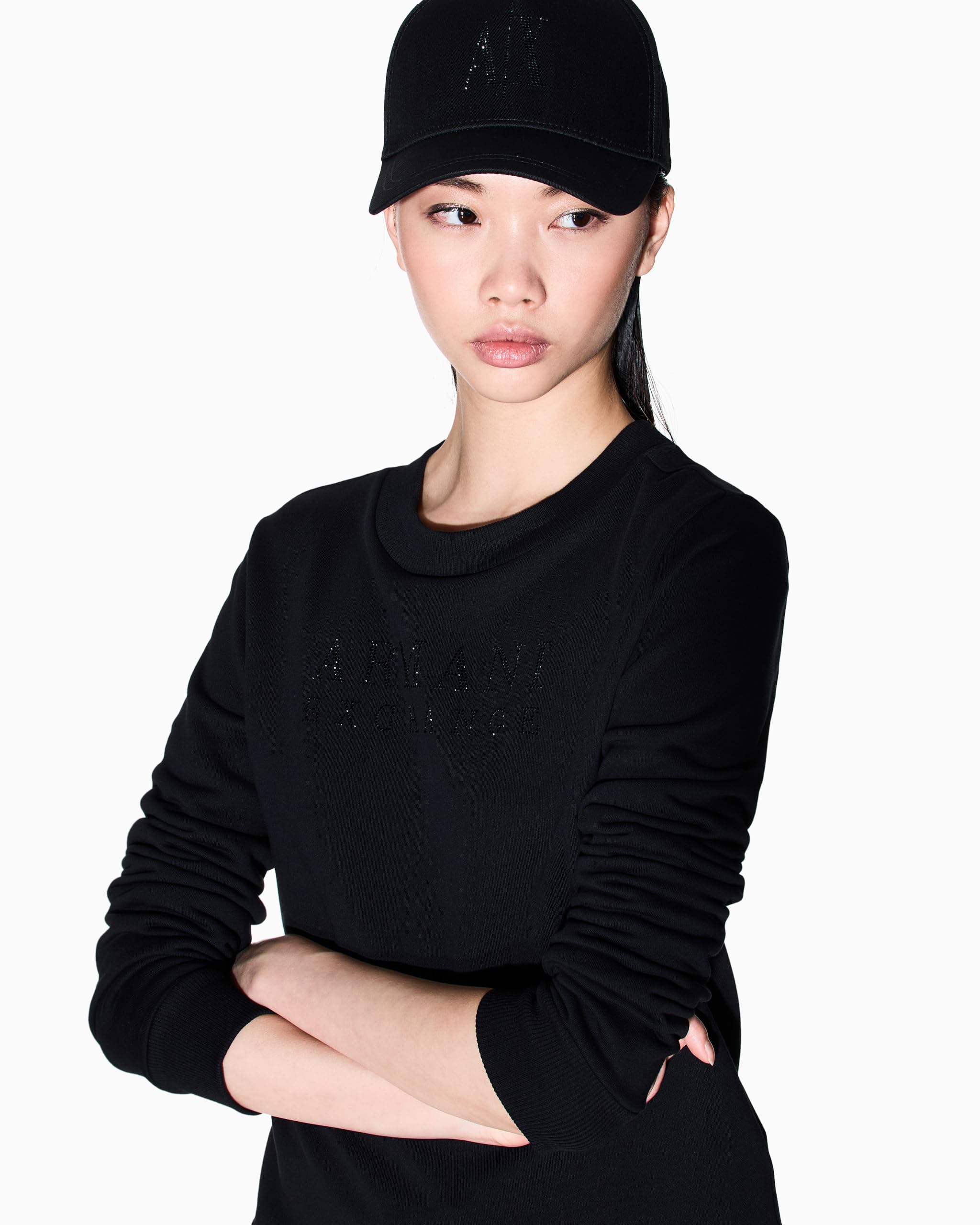 Armani Exchange Long Sleeve Round Collar Front Logo Maglia di Tuta Donna (Pacco da 1)
