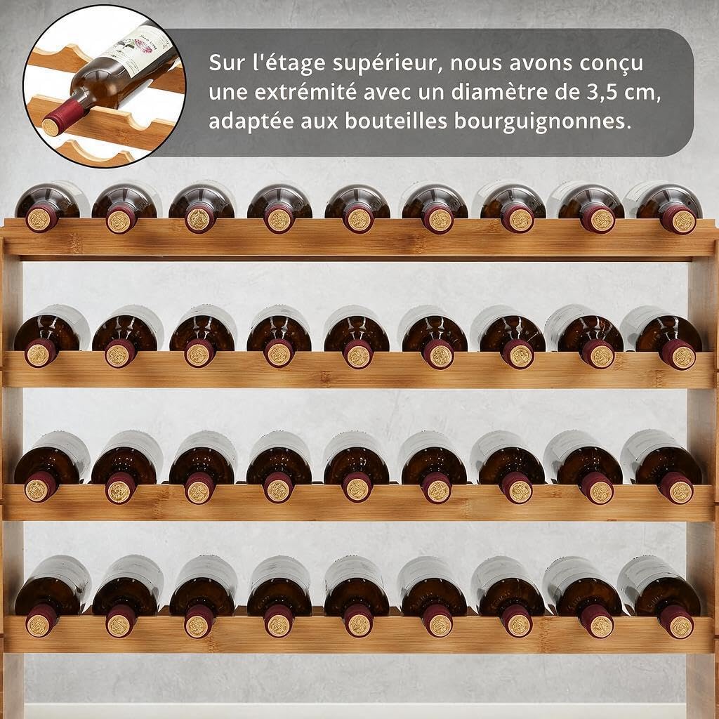 Casier à Vin En Bambou Modulable Empilable, Porte‑Bouteilles Sur Pied