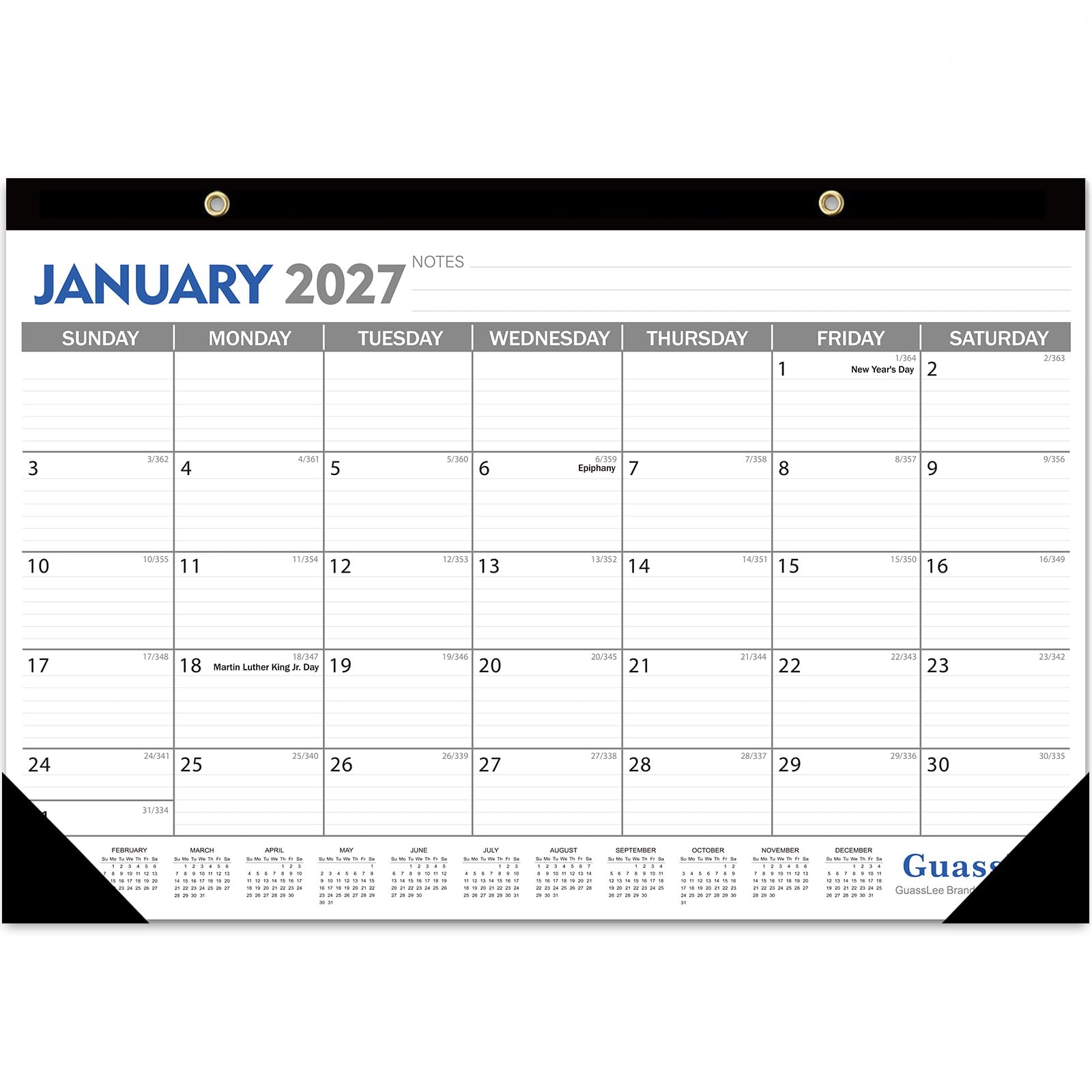 GuassLee Desk Calendar 2027-2028, Jan 2027-Jun 2028, 17"x11.5"