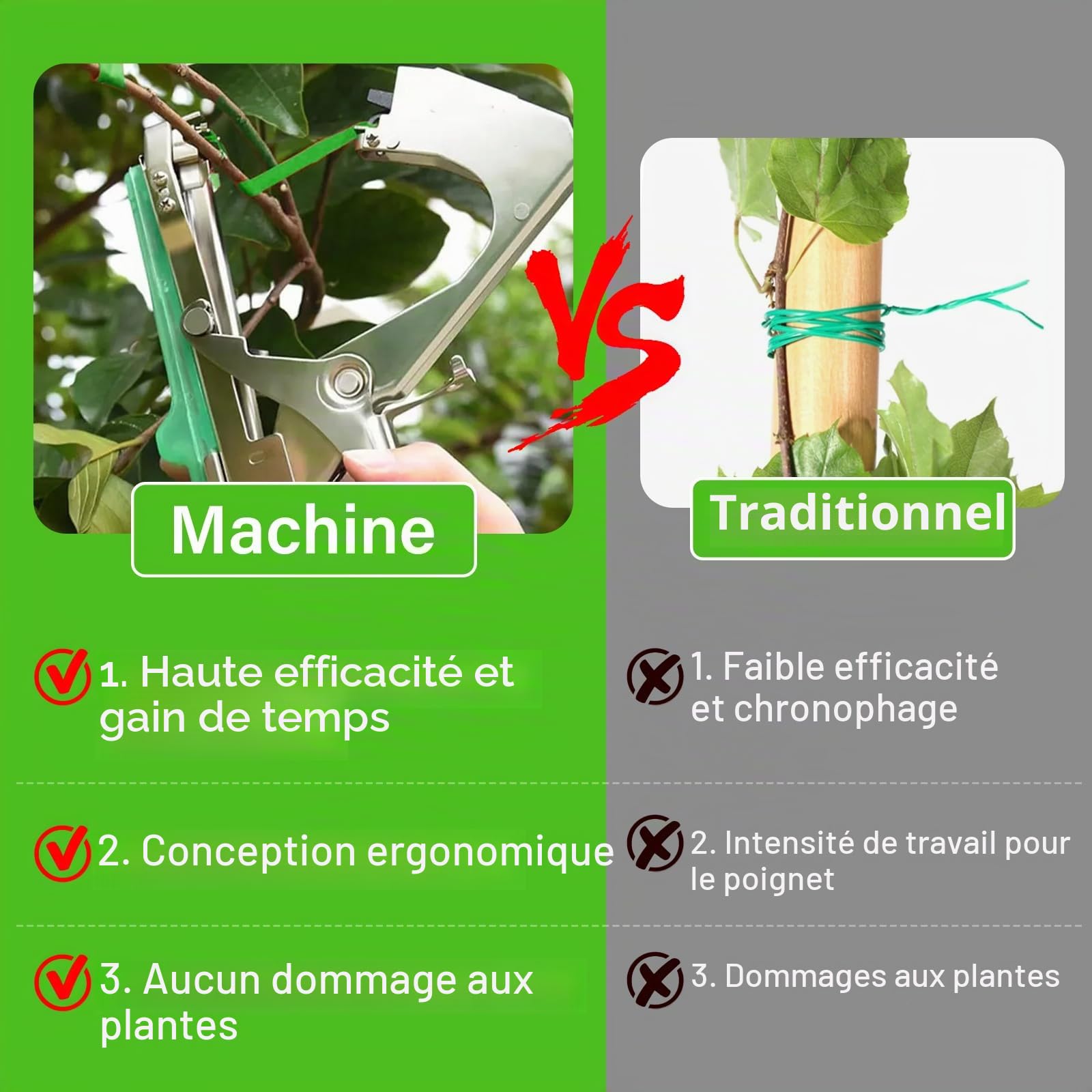 Machine À Taper Nouer Branches,Machine À Taper,Outil Agriculture Manuelle pour Attaches Plantes,Machine de Fixation de Plantes Ensemble d'outils pour Raisins, framboises, tomates et légumes de Vigne