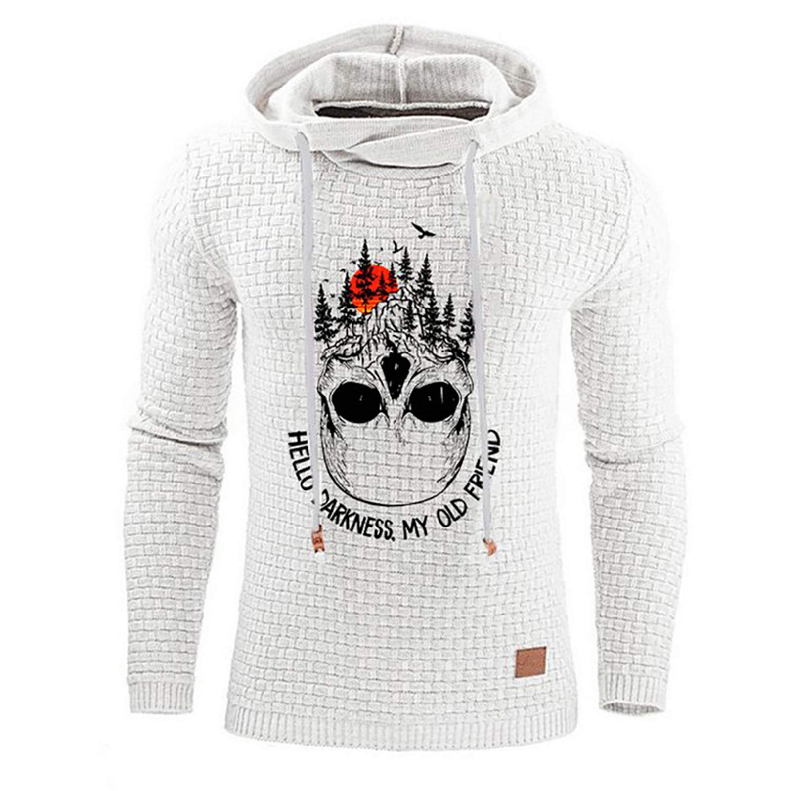 Men's Funny Hoodie Scary Skull Print Long Sleeve Hooded Pullover Sweatshirt White