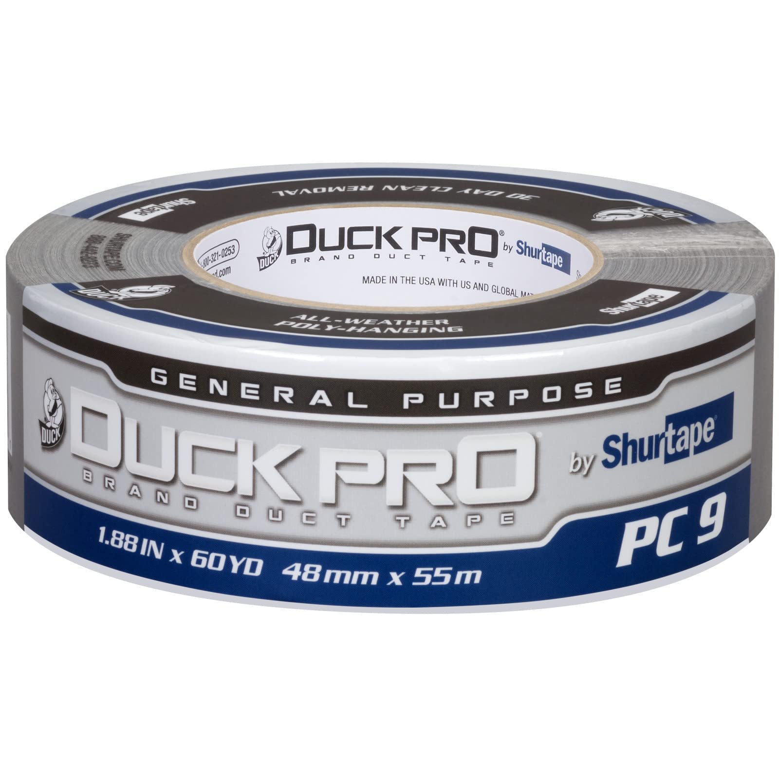 Duck Pro by Shurtape Contractor Grade, Co-Extruded Cloth Duct Tape for Sealing, Seaming, Repair and Remodel, 48mm x 60yd, 10.0 mil, Silver, 1 Roll (105450)