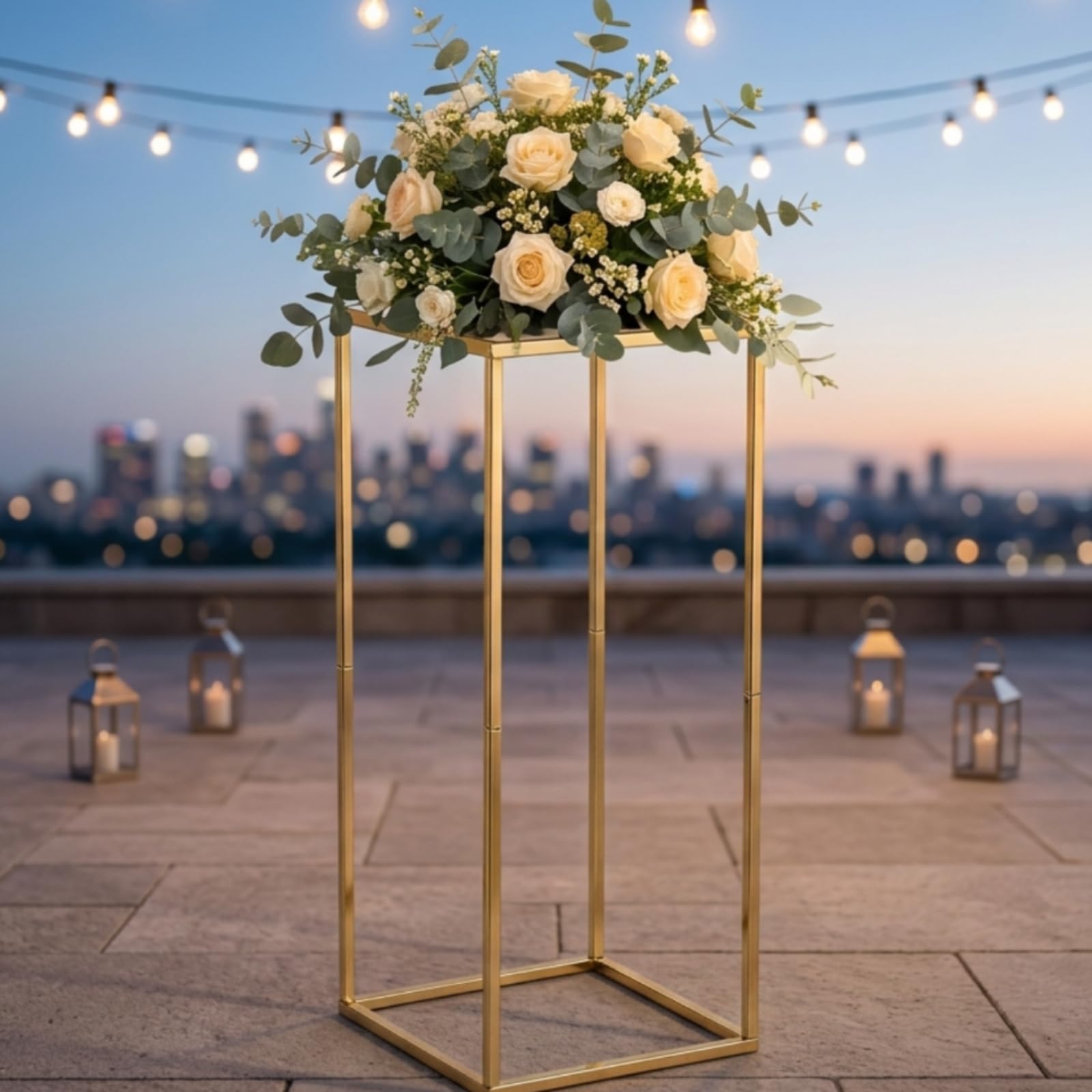Wedding Decorative Frame Supporto Geometrico Stand Piedistallo Colonna in Finitura Oro per Centrotavola Floreali E Oggetti Espositivi Adatto per Matrimoni Cerimonie Eventi Ristoranti , 22 22 40 Cm