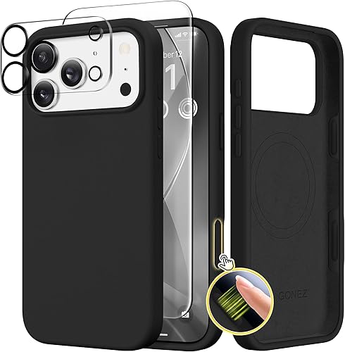 Miniatura 106 de GONEZ Funda de silicona para iPhone 14 Pro Max, compatible con MagSafe, con protector de pantalla + protector de lente de cámara, silicona líquida a
