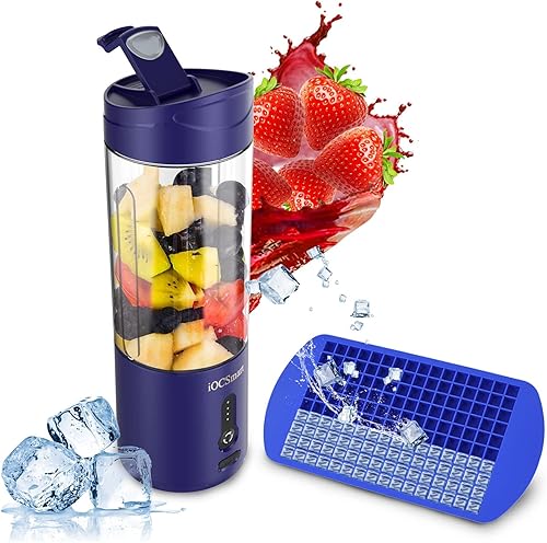 Miniatura 4 de Moldes de silicona para mini bandejas para cubitos de hielo, popote de silicona para licuadora personal portátil iOCSmart recargable por USB (azul 2)