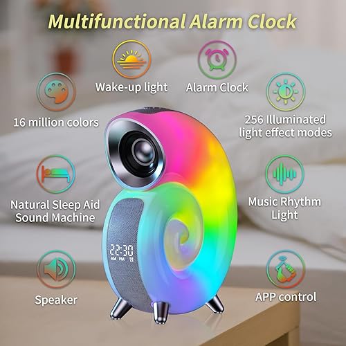 Miniatura 5 de Ousmile Reloj despertador inteligente con escotilla de amanecer, cargador inalámbrico rápido, lámpara de ambiente inteligente, luz nocturna RGB,