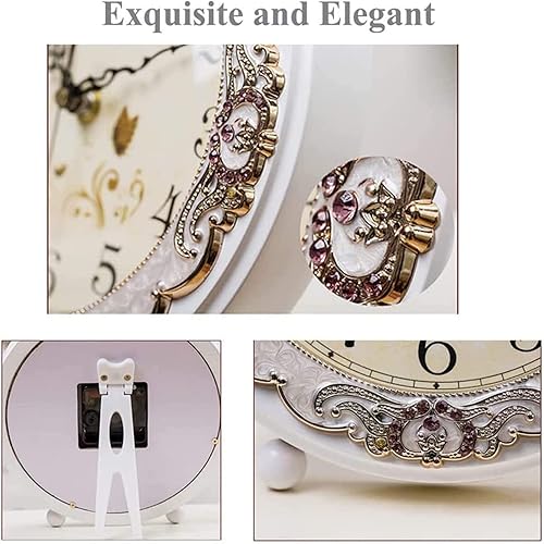 Miniatura 4 de Justup Reloj de mesa vintage de madera, estilo retro europeo sin tictac para repisa o escritorio, funciona con baterías, movimiento silencioso de