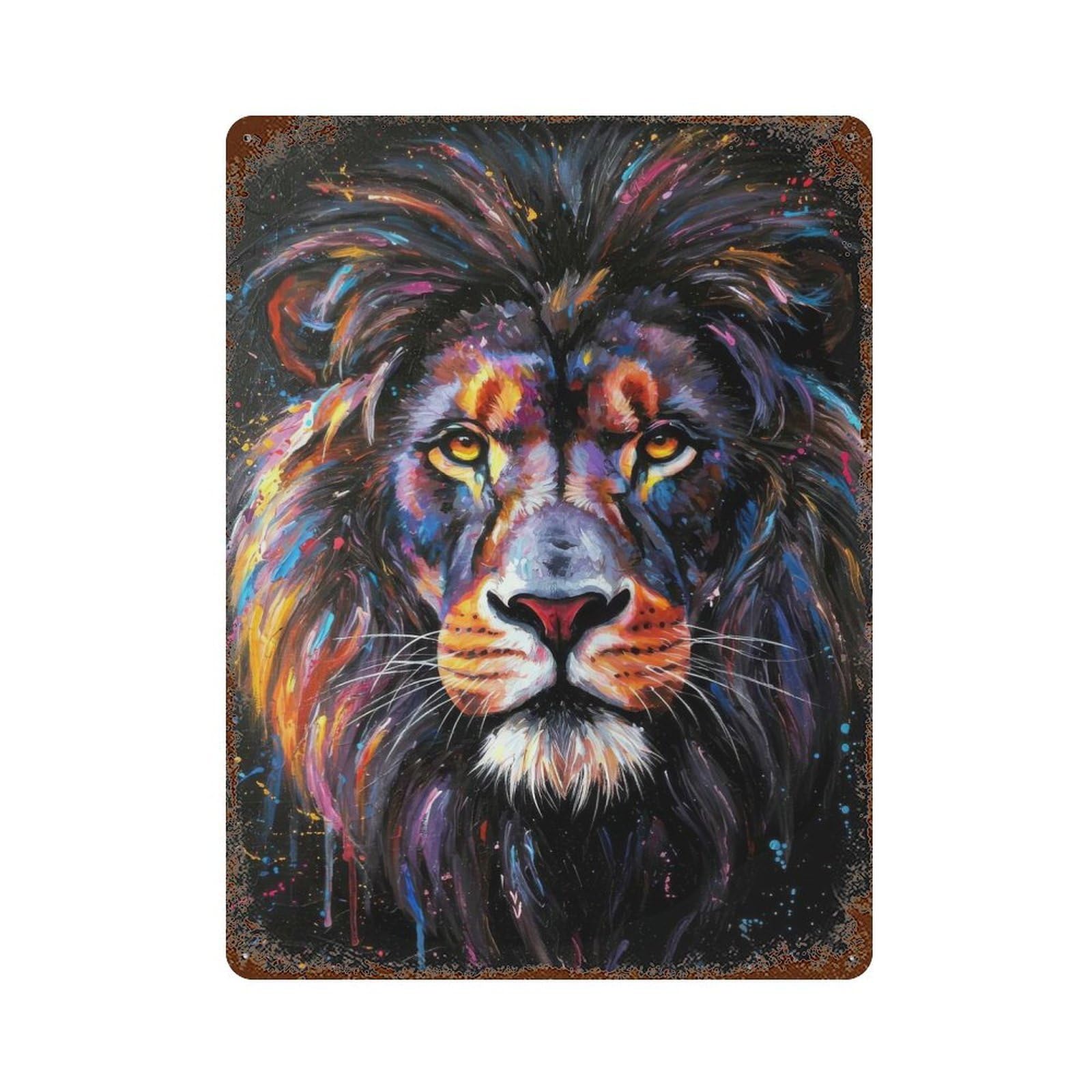 Colorful Lion Portrait Aged Metal Wall Plaque 15.7"x11.8", for Living Room, Hallway And Home Decor, Shabby Chic Decor