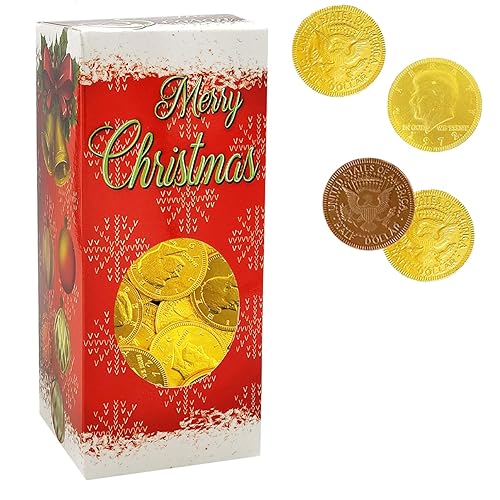 Miniatura 6 de Monedas de oro de chocolate con leche belga prémium de Navidad, rellenos de calcetines de caramelo, caramelo de chocolate sin nueces (media libra)