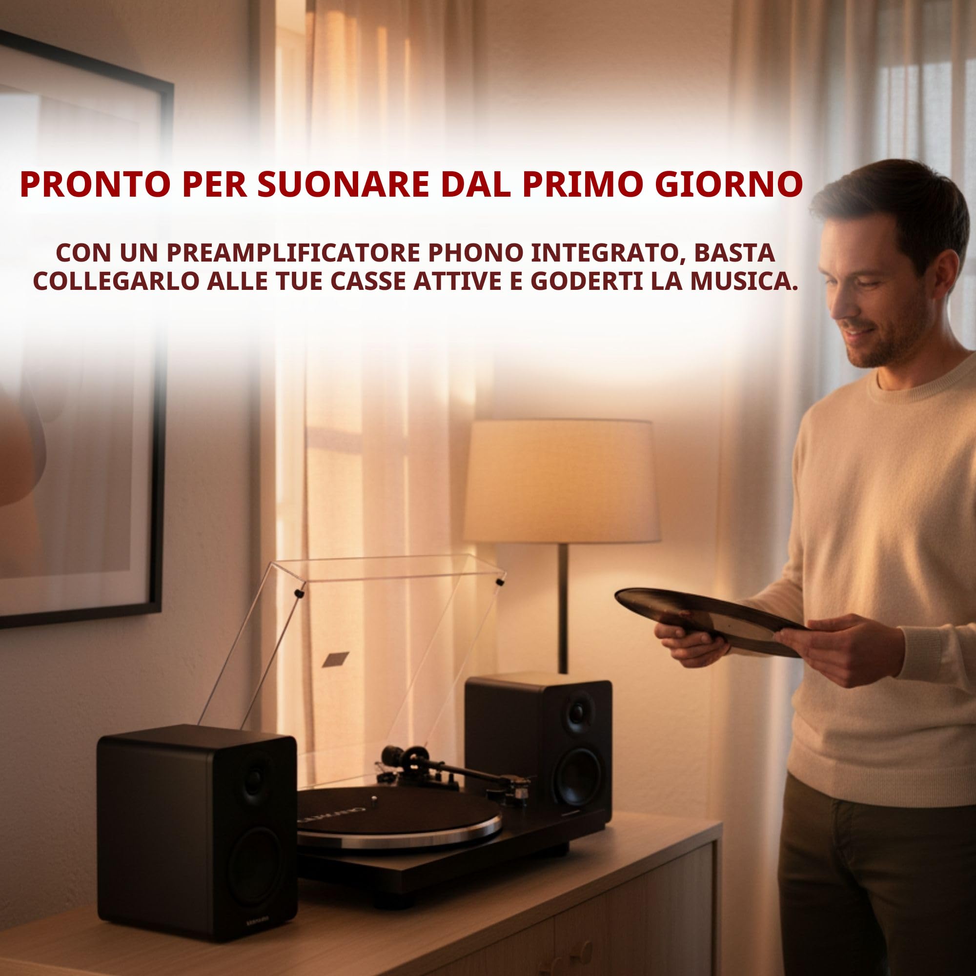 VULKKANO TD10 Giradischi con Braccio di Precisione, Equalizzatore Phono/Linea Integrato e Design Elegante Compatibile con Vinili da 33 e 45 Giri