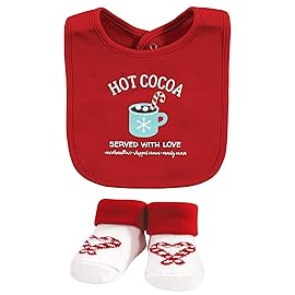 Hudson Baby Unisex Baby Cotton Bib and Sock Set, Hot Cocoa, One Size