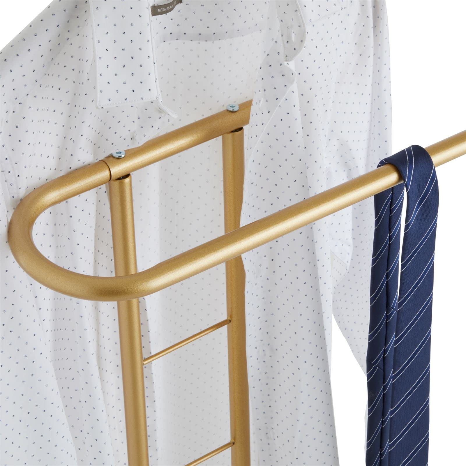 IDIMEX Valet de Chambre Valet de Nuit Camilo chevalet de Nuit avec Cintre pour Veste et Portant pour Pantalon et Autres vêtements, en métal laqué Or