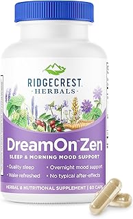 DreamOn Zen, Sleep Support Supplement, Melatonin Free, Magnesium, 5-HTP, Lavender, Chamomile, Valerian, Lemon Balm for Adults and Children 12+ (60 Caps, 30 Serv)