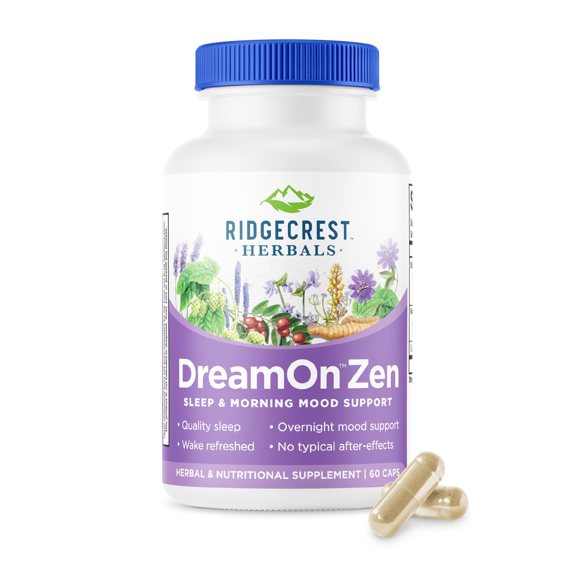 DreamOn Zen, Sleep Support Supplement, Melatonin Free, Magnesium, 5-HTP, Lavender, Chamomile, Valerian, Lemon Balm for Adults and Children 12+ (60 Caps, 30 Serv)