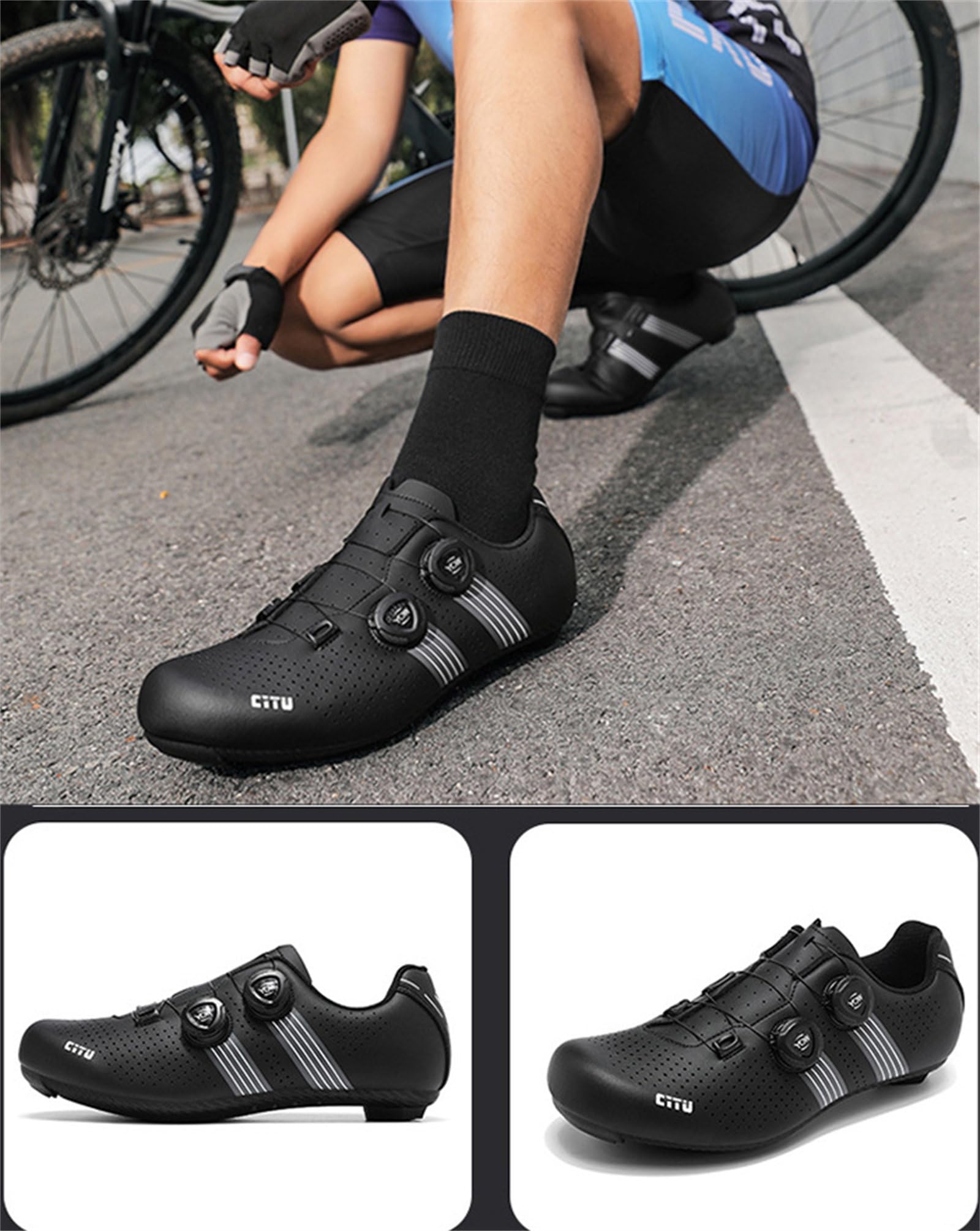 Hixingo Scarpe Uomo Donna, Punta Ampia, Scarpe Strada Mountain Bike Compatibile Pedali SPD-SL Look Delta, Unisex Scarpes Ciclismo MTB Traspirante All'aperto per Bici