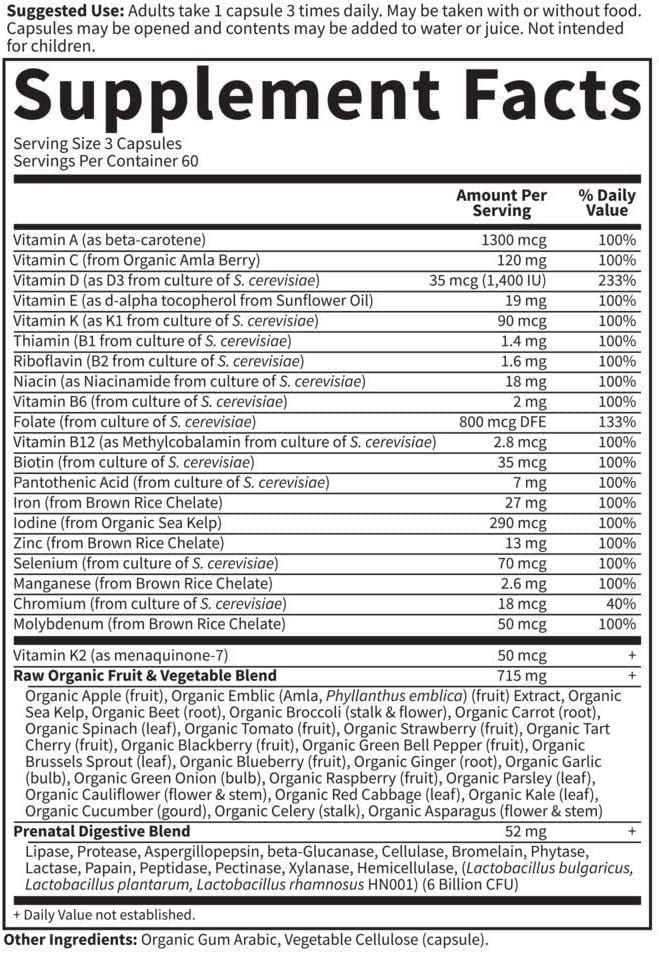 Image of Garden of Life VitaminCode RawPrenatal Multivitamin-Womenw /Iron,Folate,Probiotics&Whole Food Nutrients-Immune&Cellular Energy Support,Non-GMO, Gluten-Free,Kosher,60 Day Supply, 180 Count (Pack of 6)