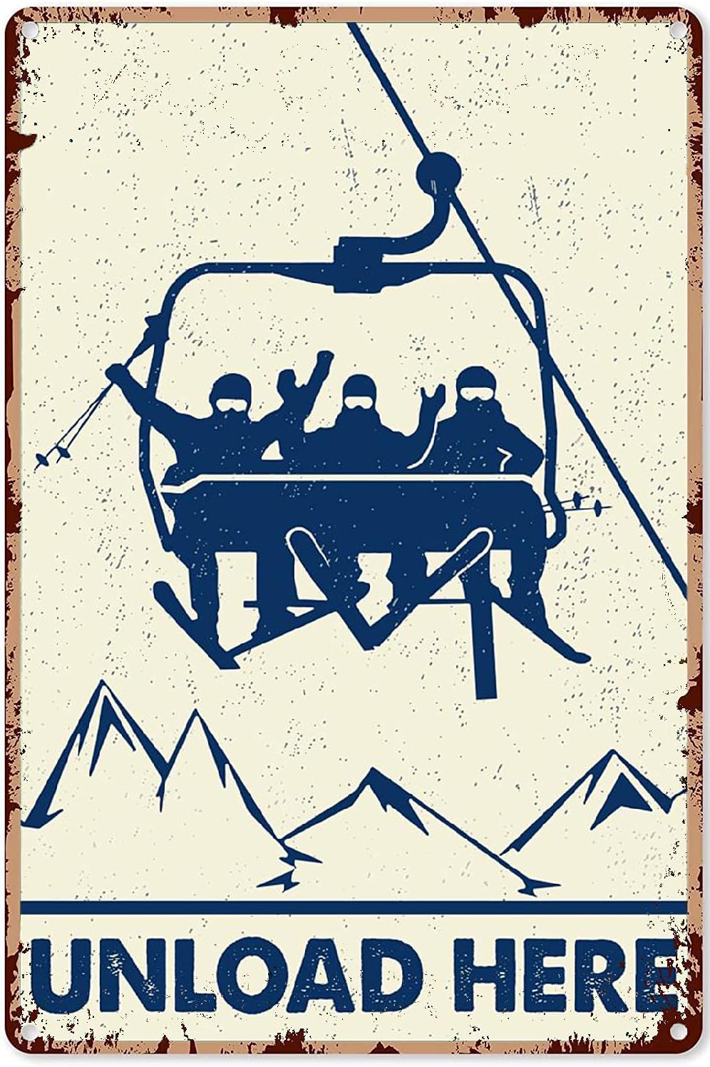 Yunking Style-232 Ski Art Wall Decor Retro Skiing Funny Unload Here Vertical Poster,Ski Decorations For Party Metal Sign 12X8 Inch, 12 X 8 In
