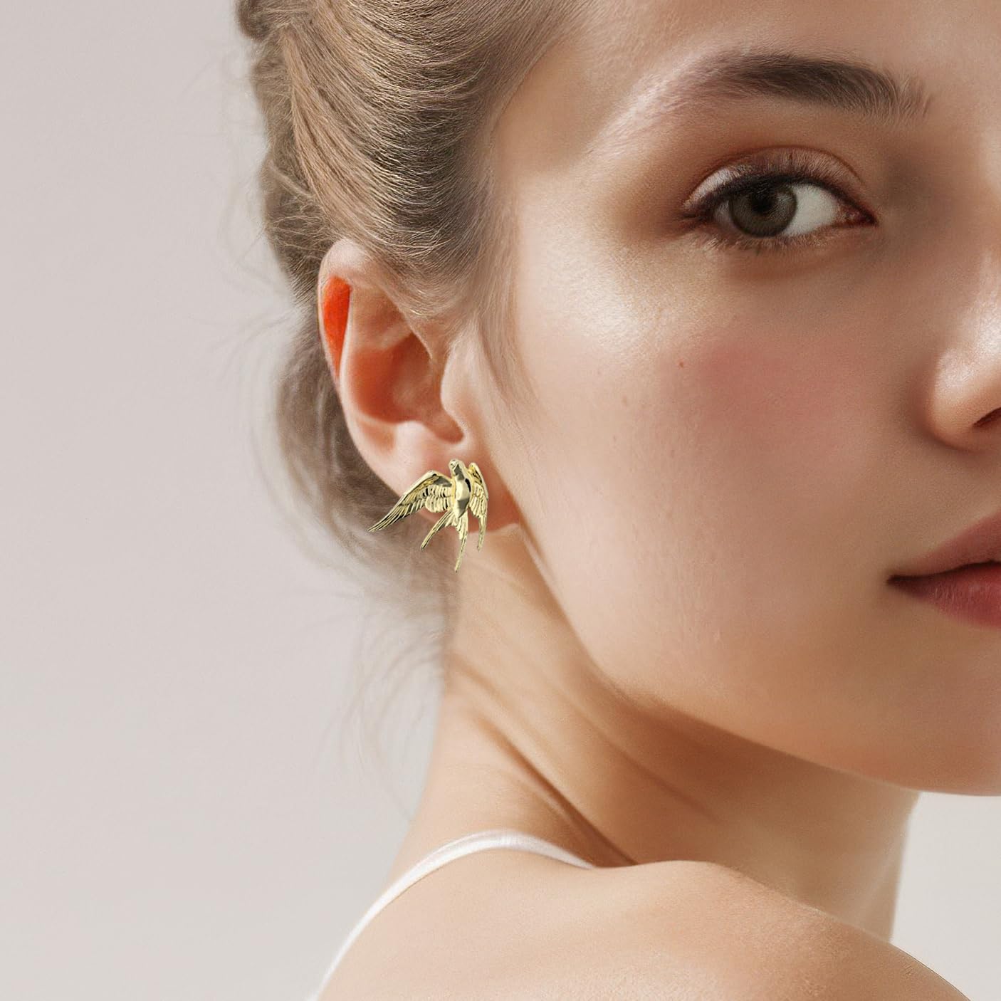 14K Gold Plated Unique Flying Swallow Stud Earrings 丨925 Sterling Silver Ear posts丨Graceful Lightweight Bird-Themed Earrings丨Hypoallergenic Elegant Jewelry Gift for Women and Bird Lovers