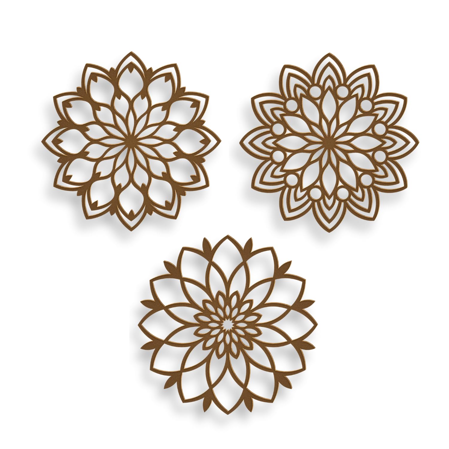 Tres Aristas | Mandalas Decorativos Pared | Juego de 3 Piezas | Diseño Moderno y Exclusivo | Decoración para Salón, Dormitorios y Espacios Elegantes | Ideal para Decoración de Hogar (Bronce)