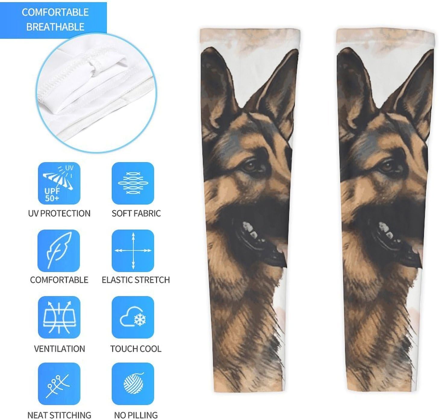 German Shepherd Dog Lovers Arm Sleeves for Men Women Sun Protection Sleeves Cooling Compression Arm Covers for Sport