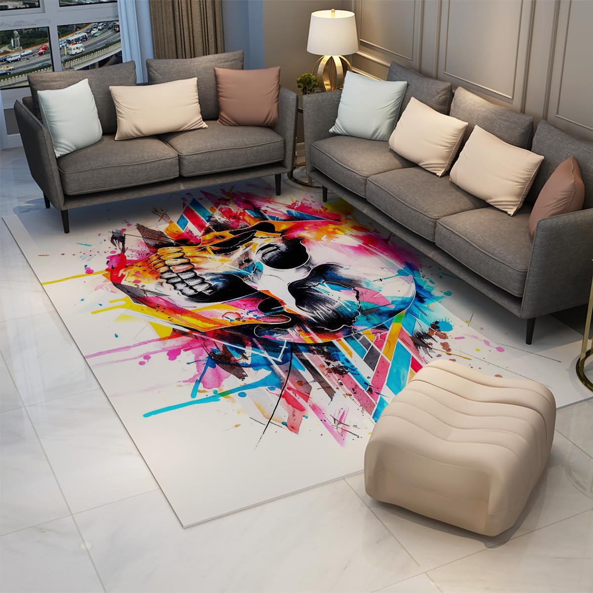 Tapis doux coloré style graffiti moderne lavable en machine
