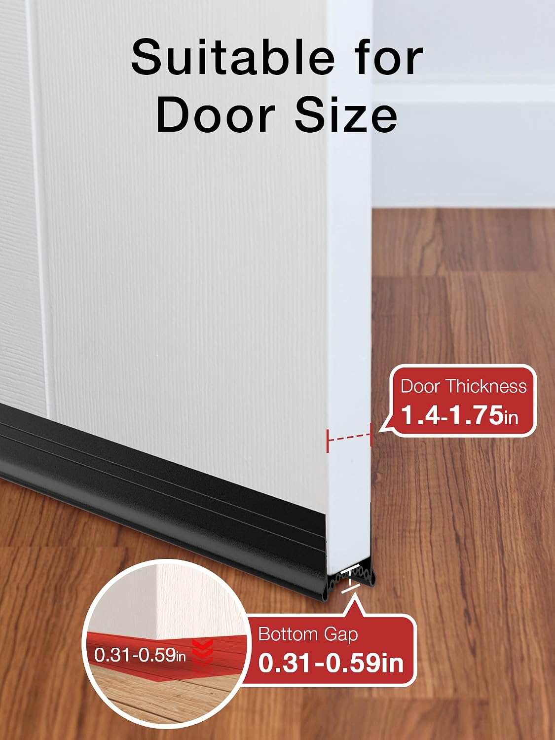 SUNMON Silicone Door Draft Stopper, 39in Upgraded Door Slide-On Under Door Seal Blocker, Under Door Sweep Weather Stripping（3.25FT Black）