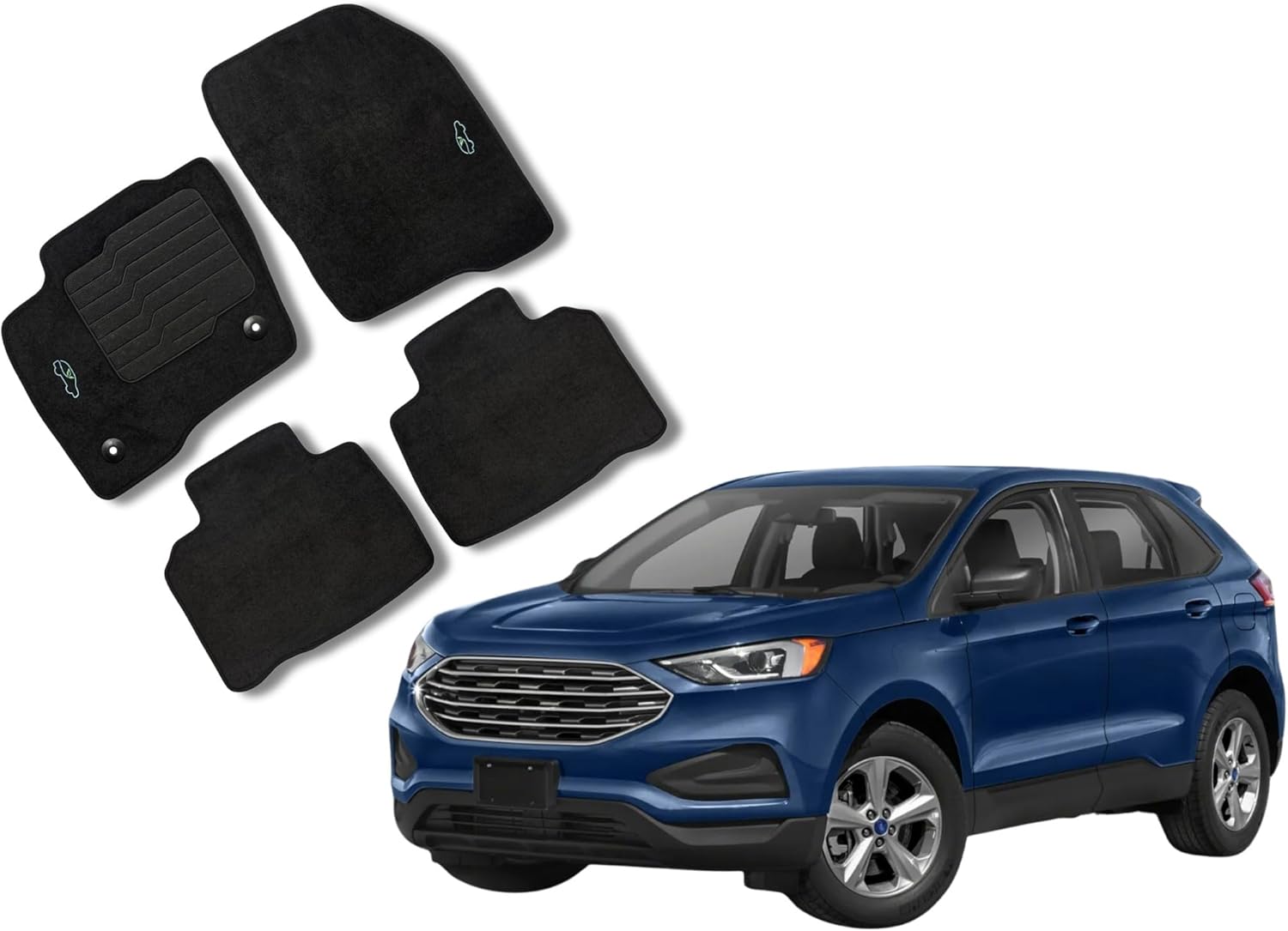 Carpet Floor Mats Compatible with 2015 to 2024 Ford Edge with Non-Slip Heel Pad and Safety Locks - Front and Rear - Black - ecoMats