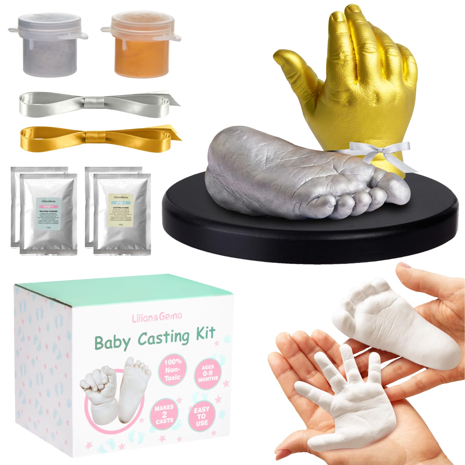 Lilian&Gema Kit Moulage Bébé 0-6 Mois Empreinte Main Pied 3D Souvenir Naissance