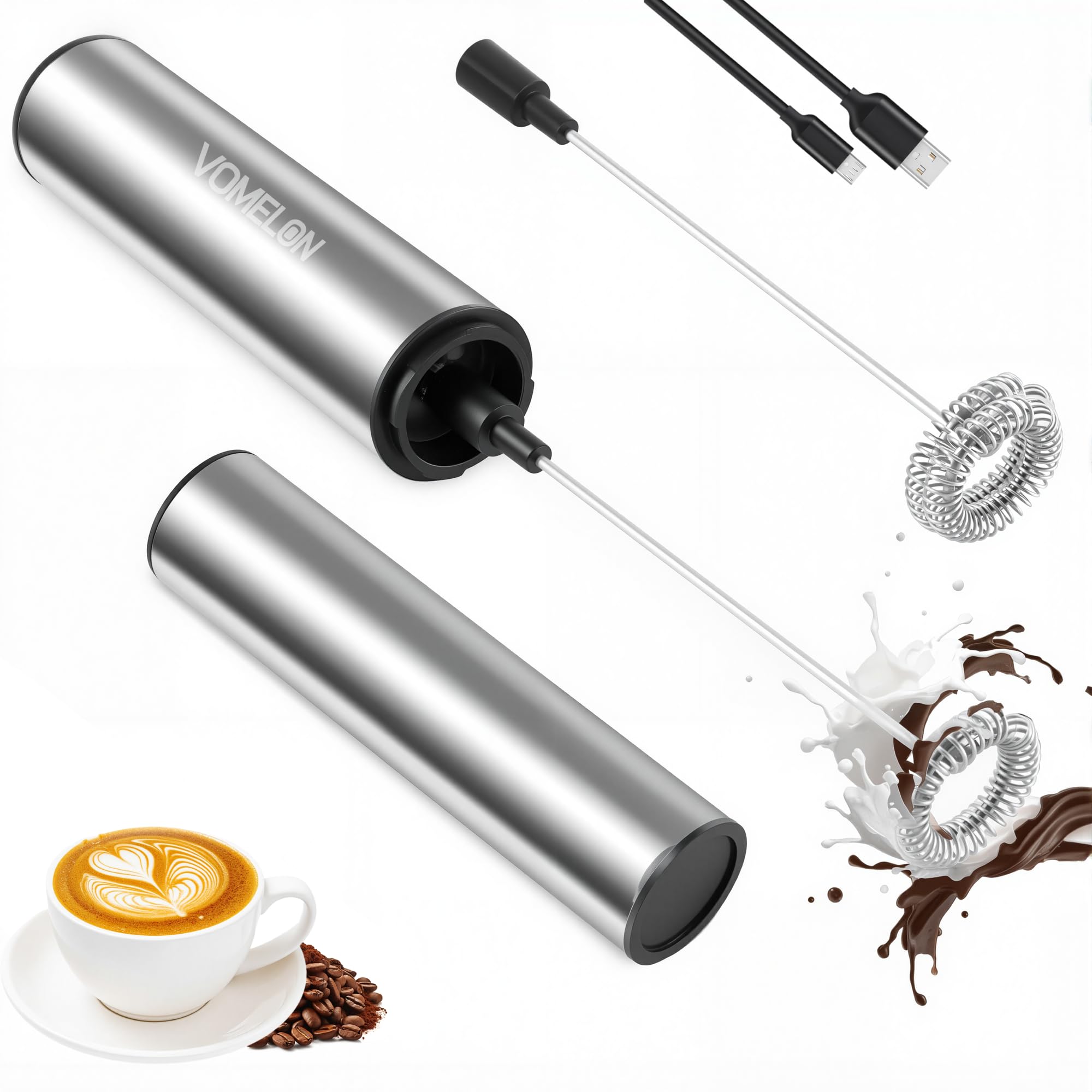 Rechargeable Milk Frother Battery Operated,2-Speed Portable Travel Frother,Electric Milk Foamer Coffee Frother for Latte, Cappuccino, Hot Chocolate Drink Mixer with Double Mini Whisks and USB Cable