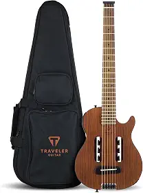 Traveler Guitar Guitarra acústica de mogno Escape Mark III | Guitarra acústica pequena de viagem com amplificador de fone de ouvido integrado | Guitarra sem cabeça portátil com escala completa de 64,8