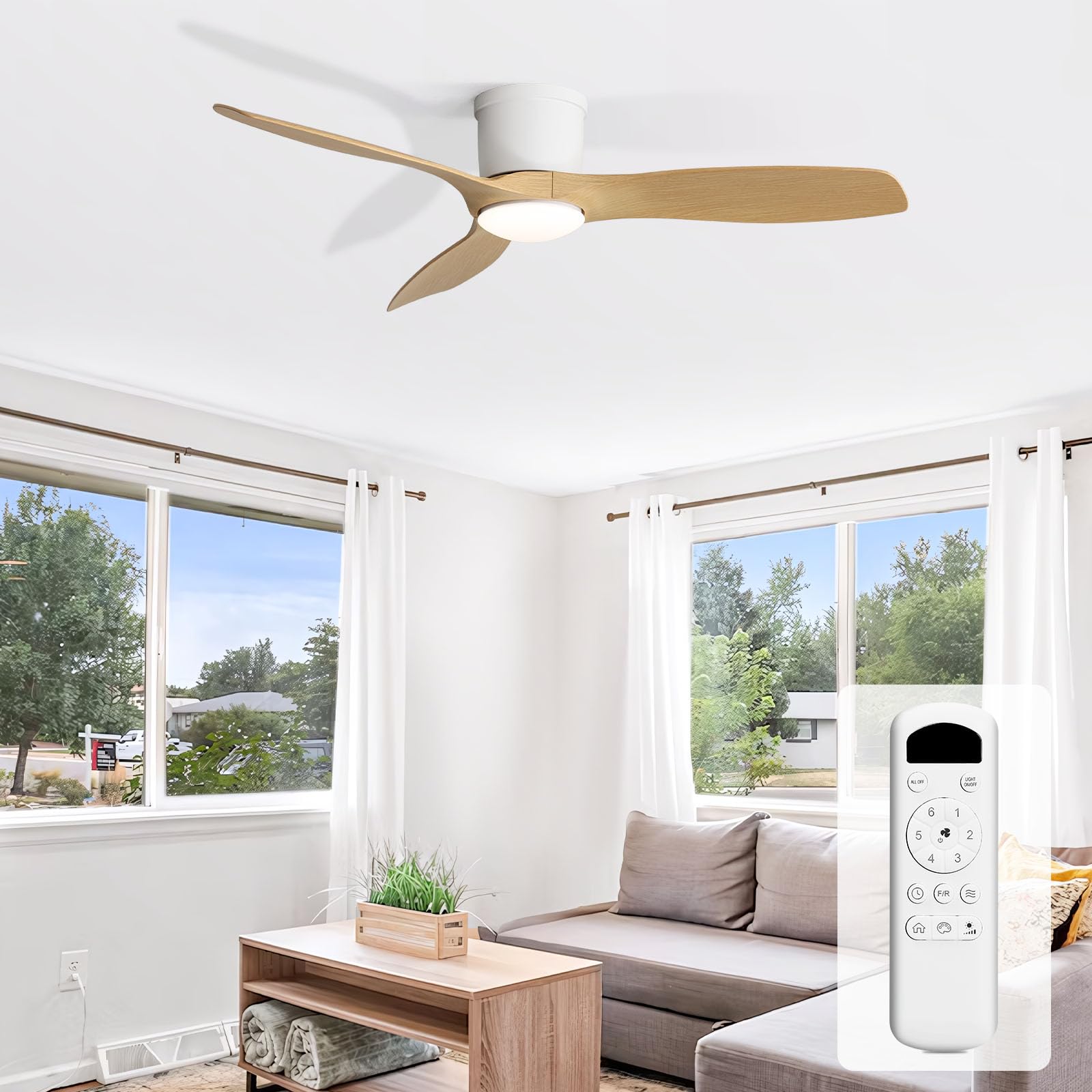 Sofucor 132cm Ventilador de Techo con Luz, 6 Velocidades, Mando, Temporizador, Motor DC, LED Silencioso Ventilador Techo con Lampara para Dormitorio Salon