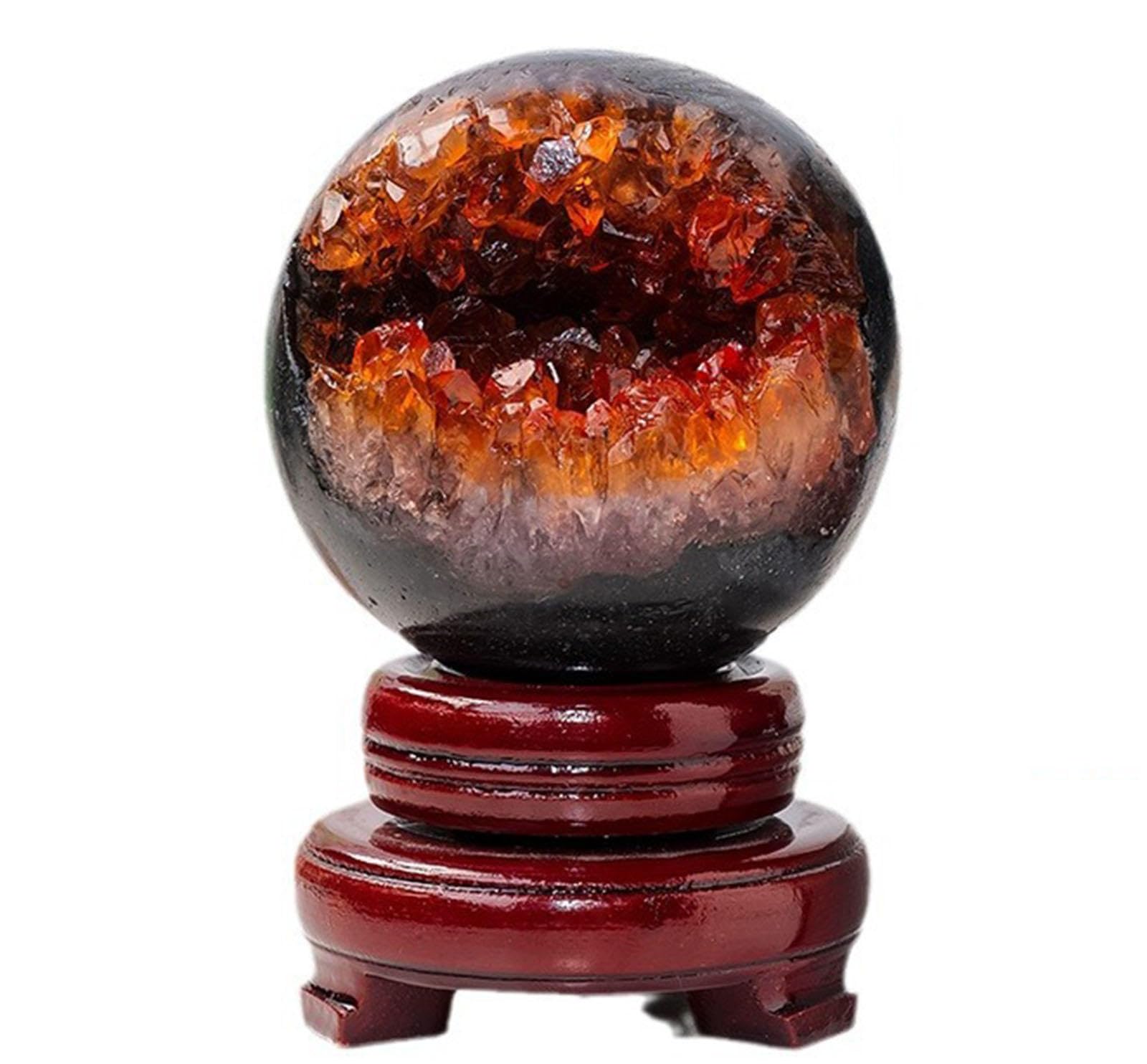AUOQKQUT Citrine Cluster Geode Crystal Ball Crystals Stone Sphere Sculpture Fengshui Gemstone Decoration Divination,6-6.5cm