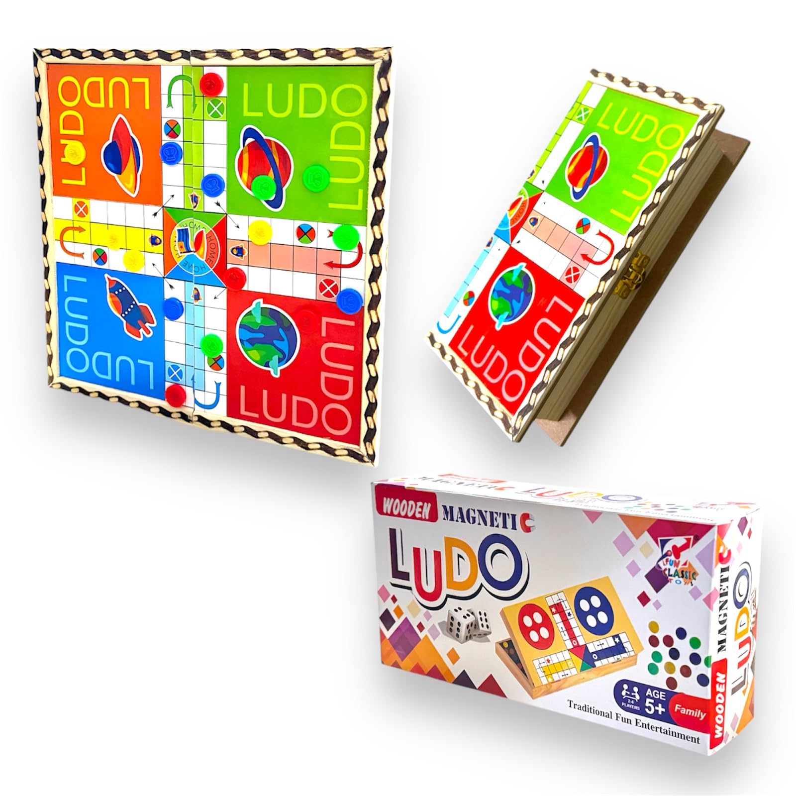 FUN CLASSIC TOYS Wooden Magnetic Foldable Ludo Board Game - Childrens Family Learning Dice Games for Adults & Kids (B0DHD7L215) Amazon Price History, Amazon Price Tracker