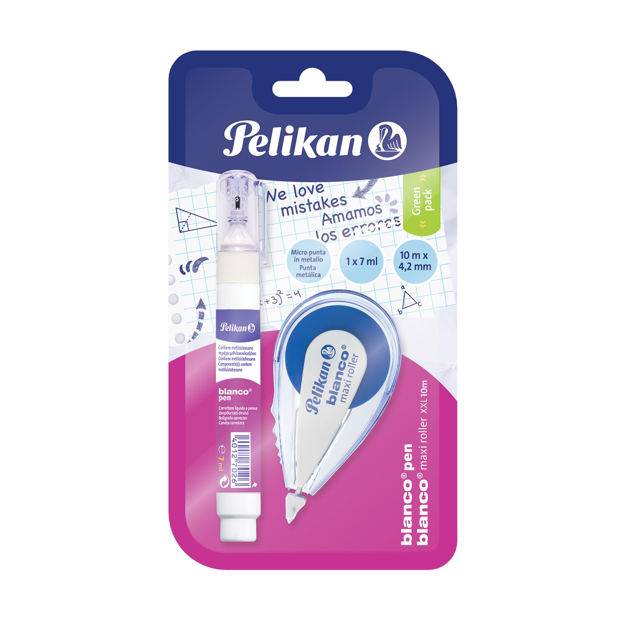 Pelikan Kit Scuola Correttore a Penna Blanco 7 ml e Correttore a Nastro Maxi XXL Roller 10 m, Set Scolastico 2 Unità